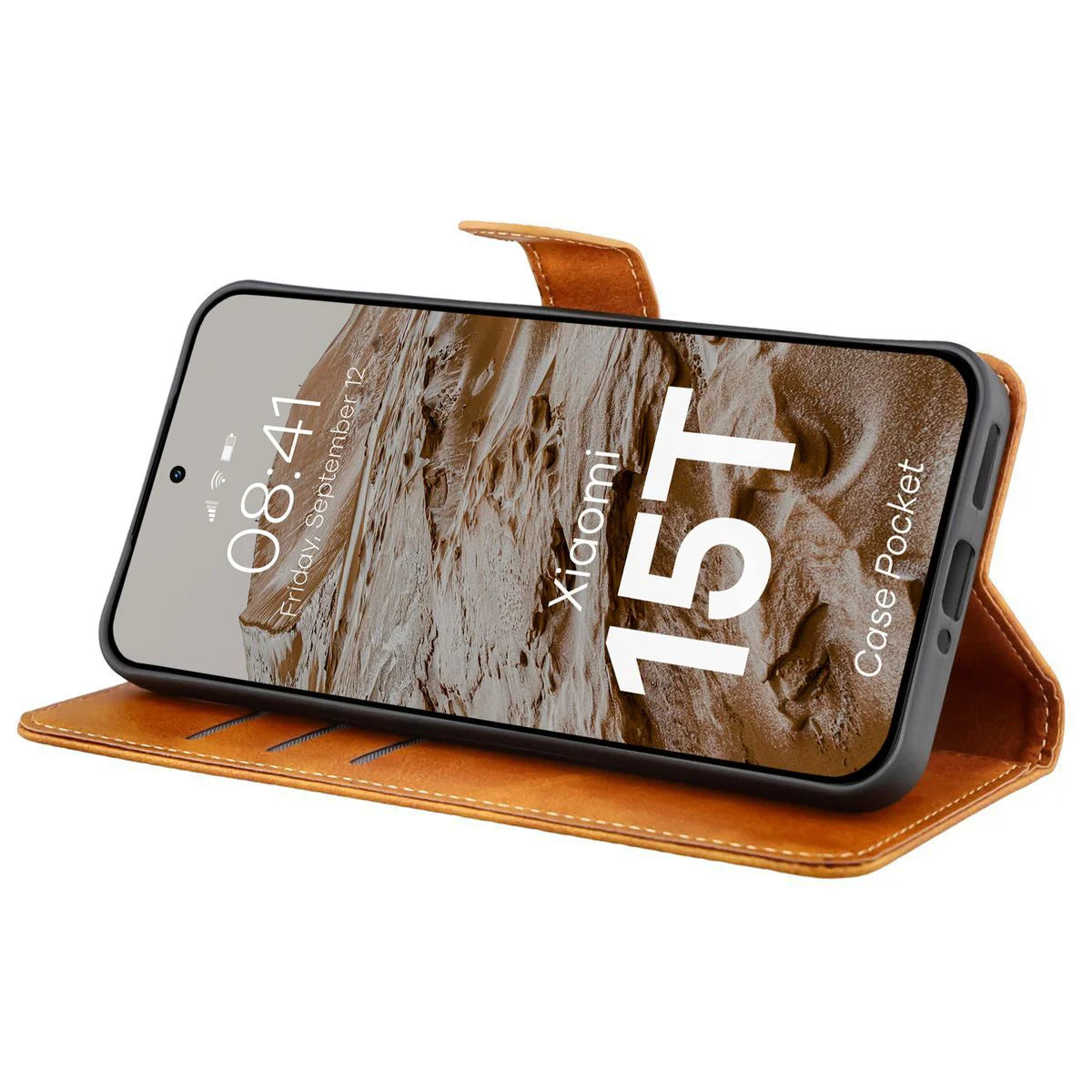 Handyhülle mit Klappe für Xiaomi 15T, Bizon Case Pocket, Braun