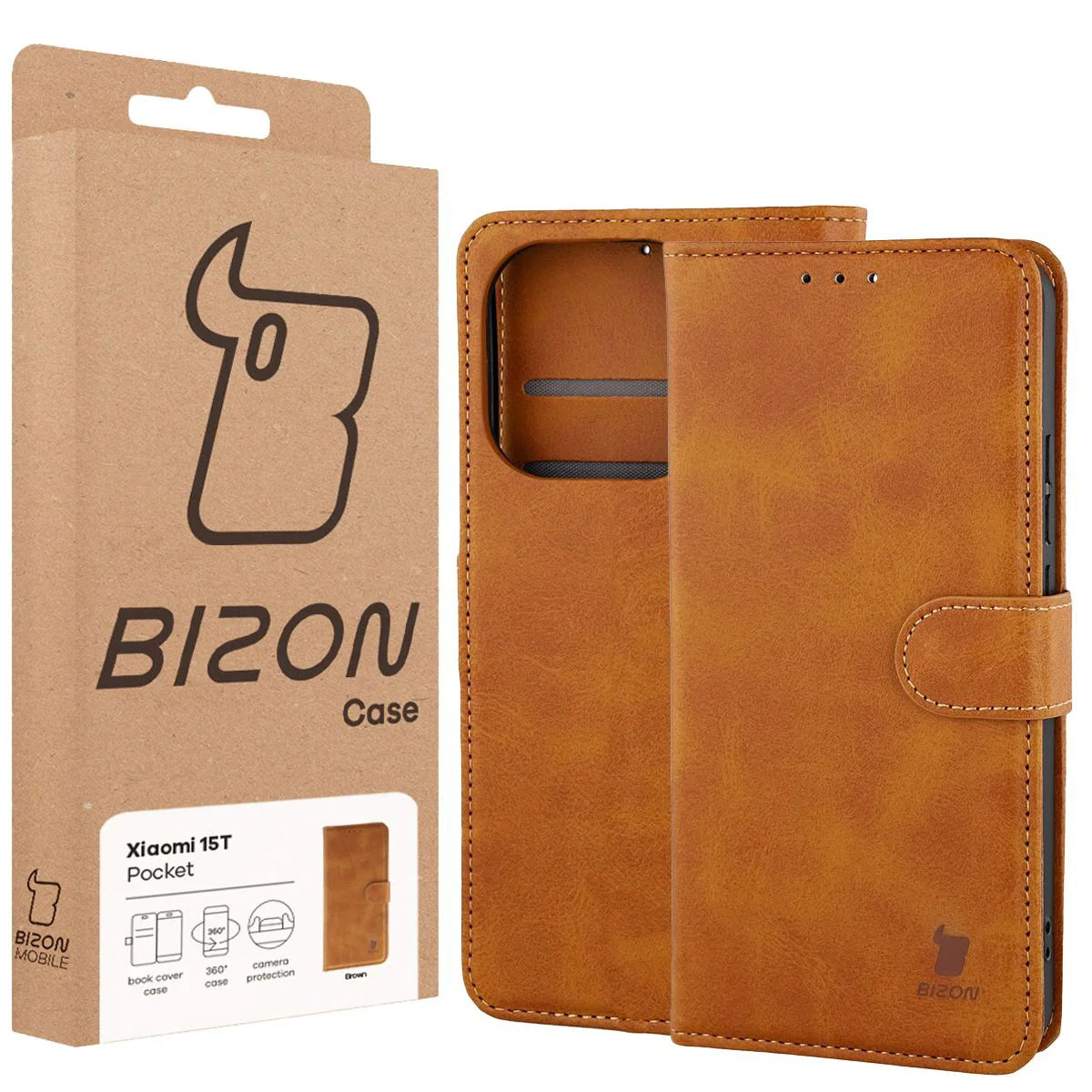 Handyhülle mit Klappe für Xiaomi 15T, Bizon Case Pocket, Braun