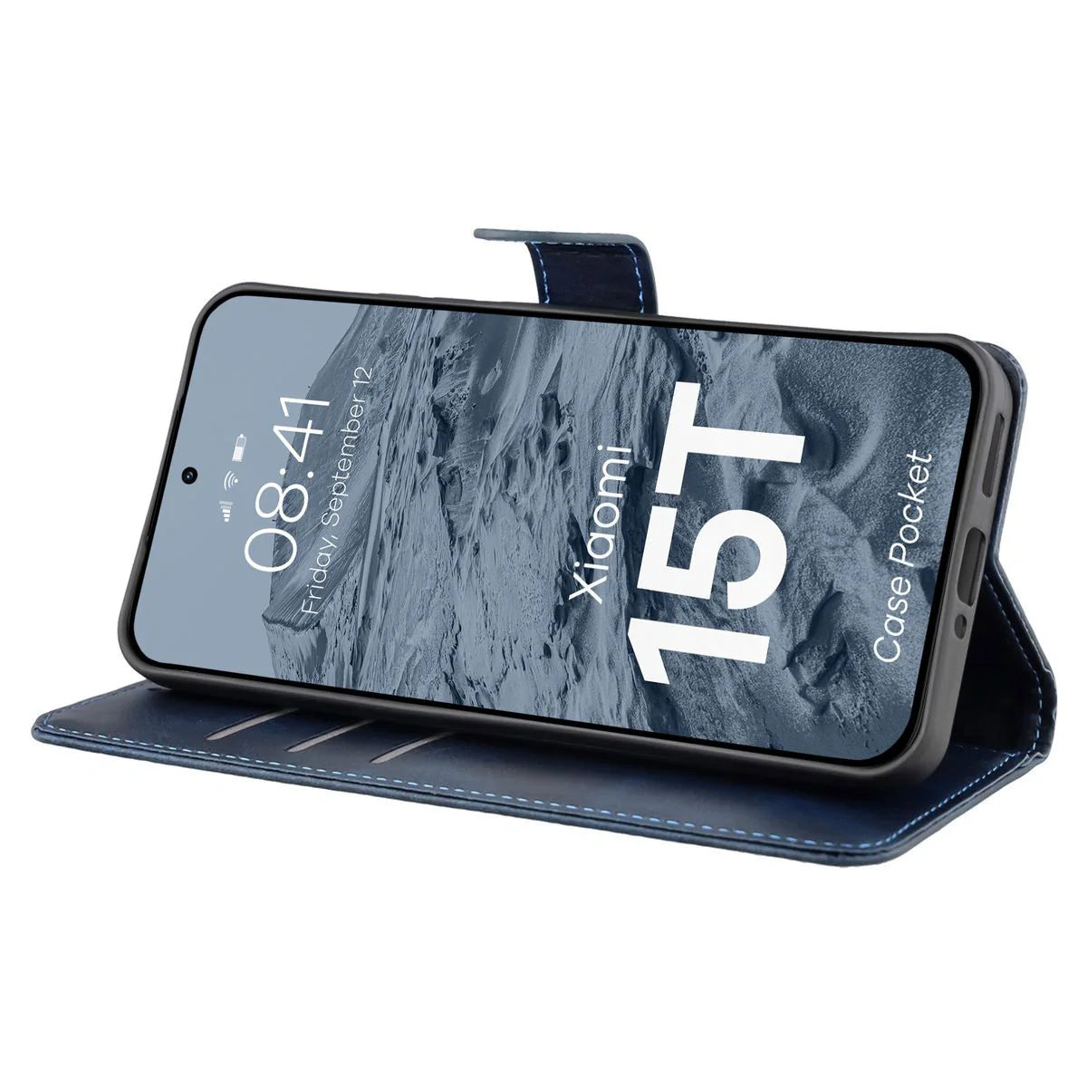 Handyhülle mit Klappe für Xiaomi 15T, Bizon Case Pocket, Dunkelblau