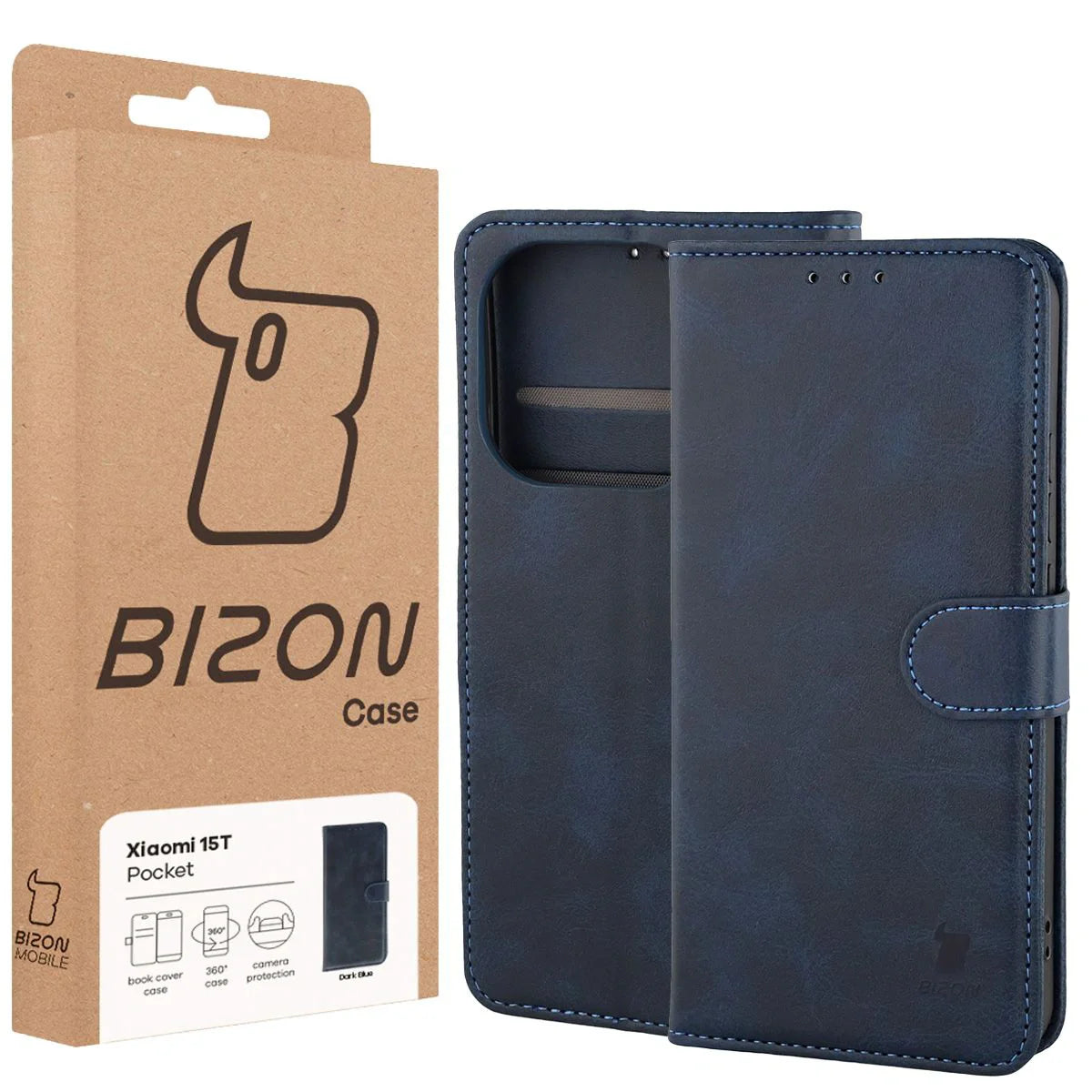Handyhülle mit Klappe für Xiaomi 15T, Bizon Case Pocket, Dunkelblau