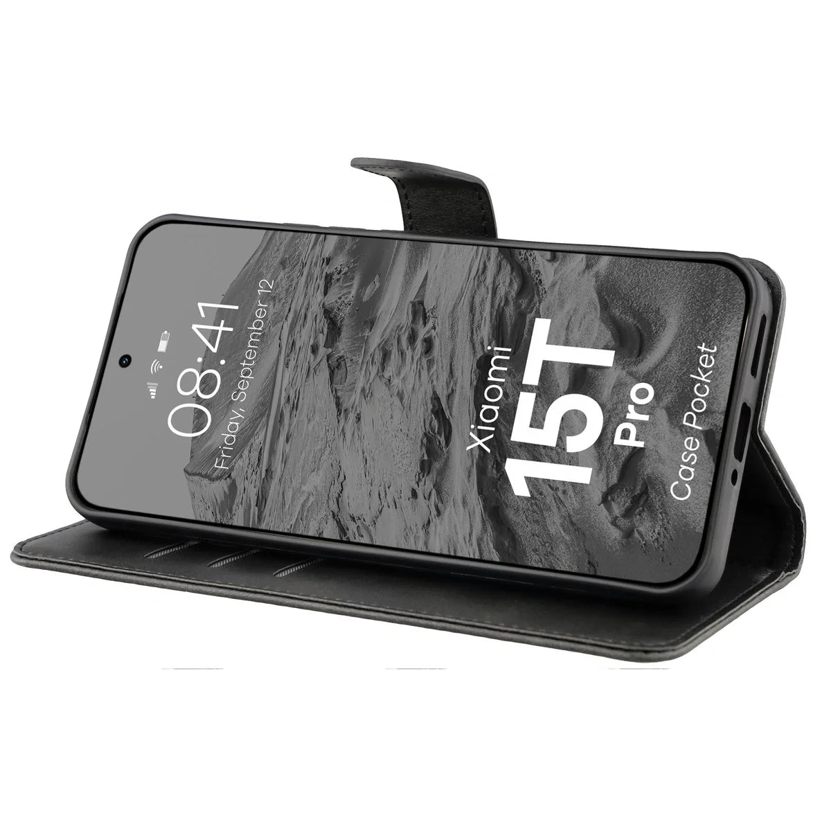 Handyhülle mit Klappe für Xiaomi 15T Pro, Bizon Case Pocket, Schwarz