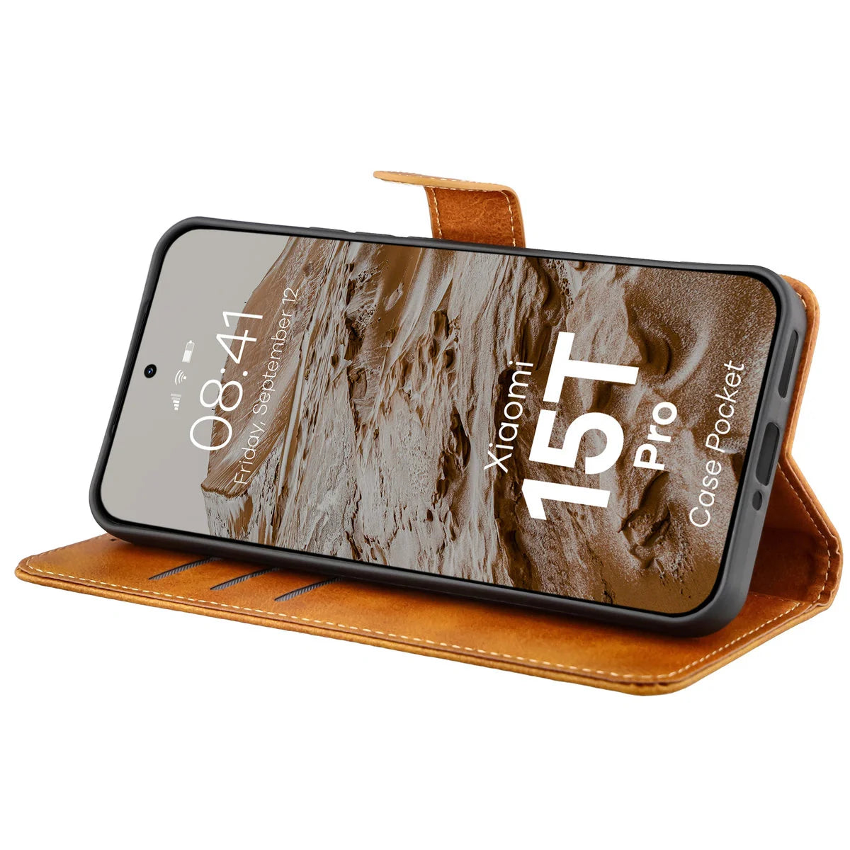 Handyhülle mit Klappe für Xiaomi 15T Pro, Bizon Case Pocket, Braun
