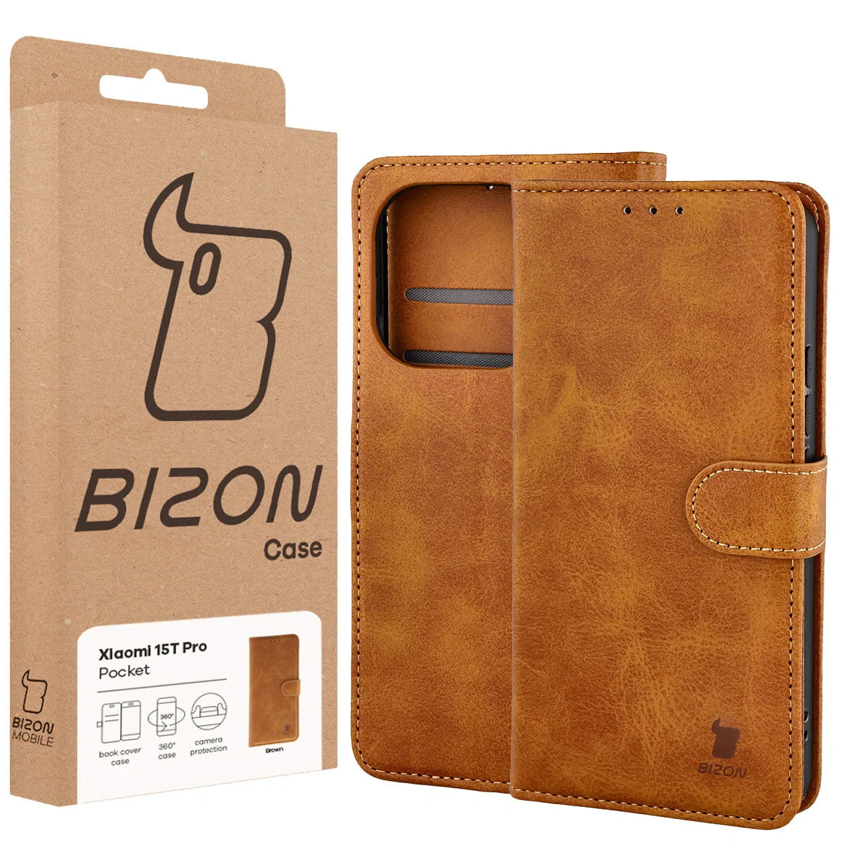 Handyhülle mit Klappe für Xiaomi 15T Pro, Bizon Case Pocket, Braun