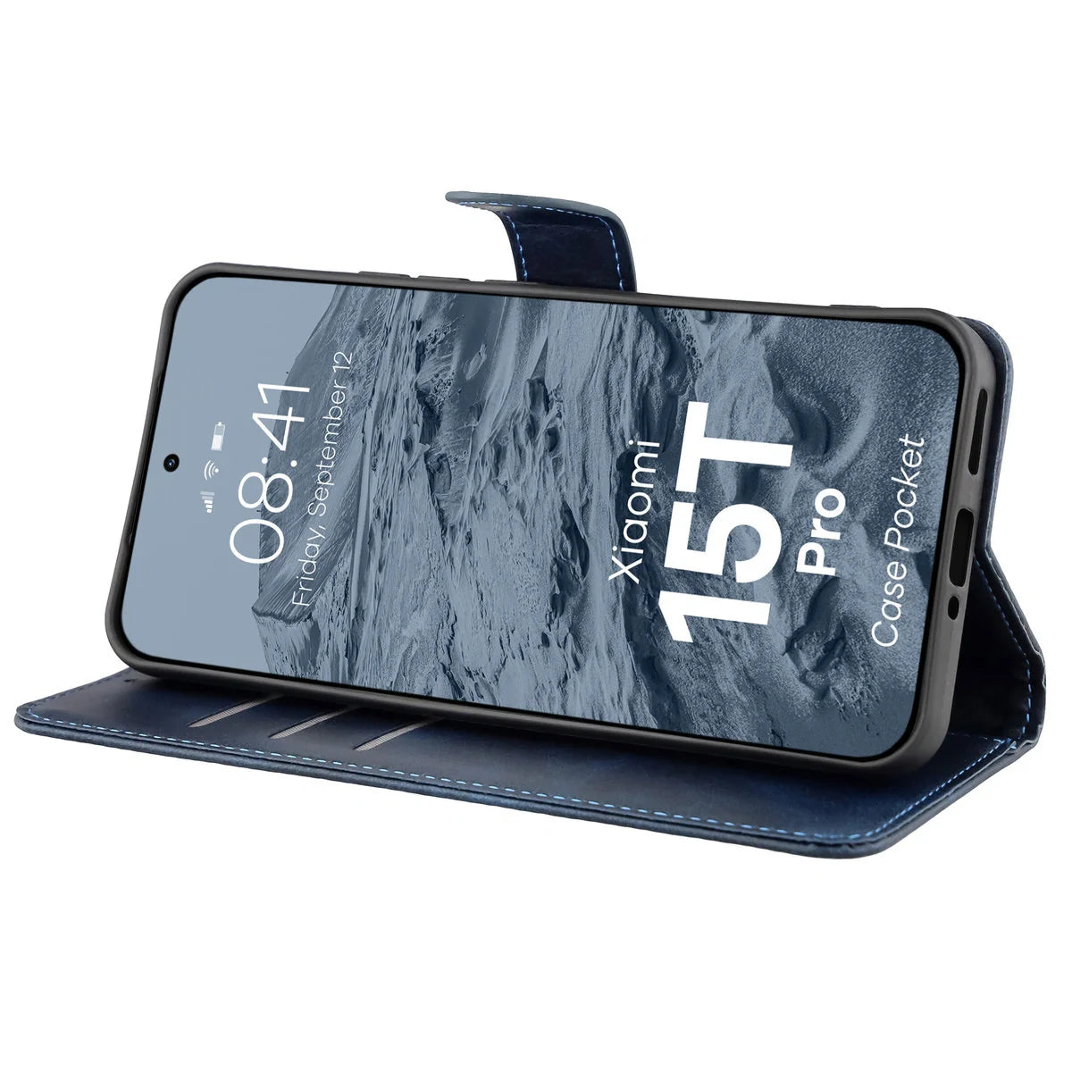 Handyhülle mit Klappe für Xiaomi 15T Pro, Bizon Case Pocket, Dunkelblau