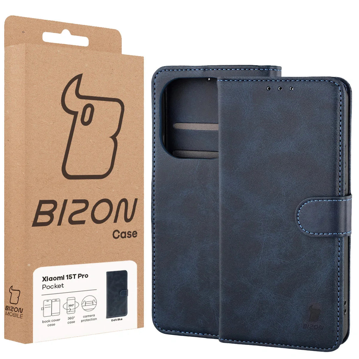 Handyhülle mit Klappe für Xiaomi 15T Pro, Bizon Case Pocket, Dunkelblau