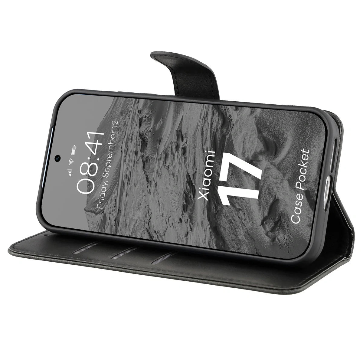 Handyhülle mit Klappe für Xiaomi 17, Bizon Case Pocket, Schwarz