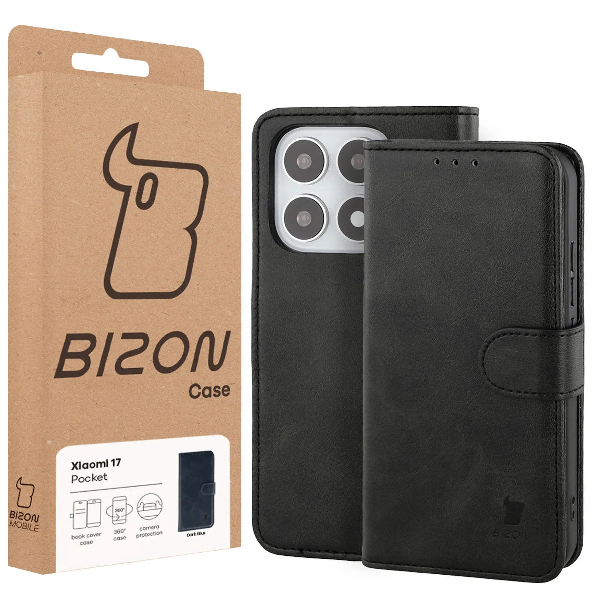 Handyhülle mit Klappe für Xiaomi 17, Bizon Case Pocket, Schwarz