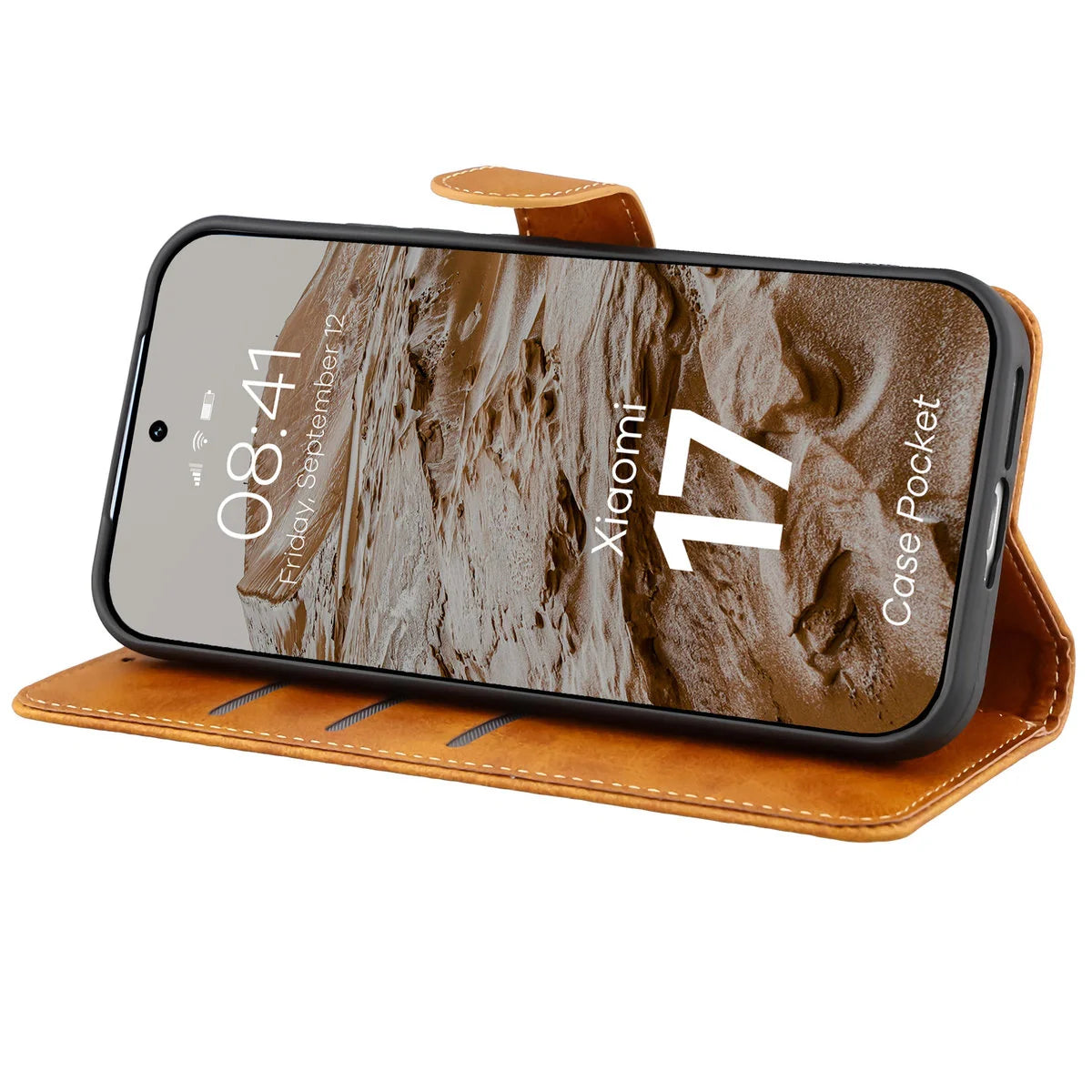 Handyhülle mit Klappe für Xiaomi 17, Bizon Case Pocket, Braun