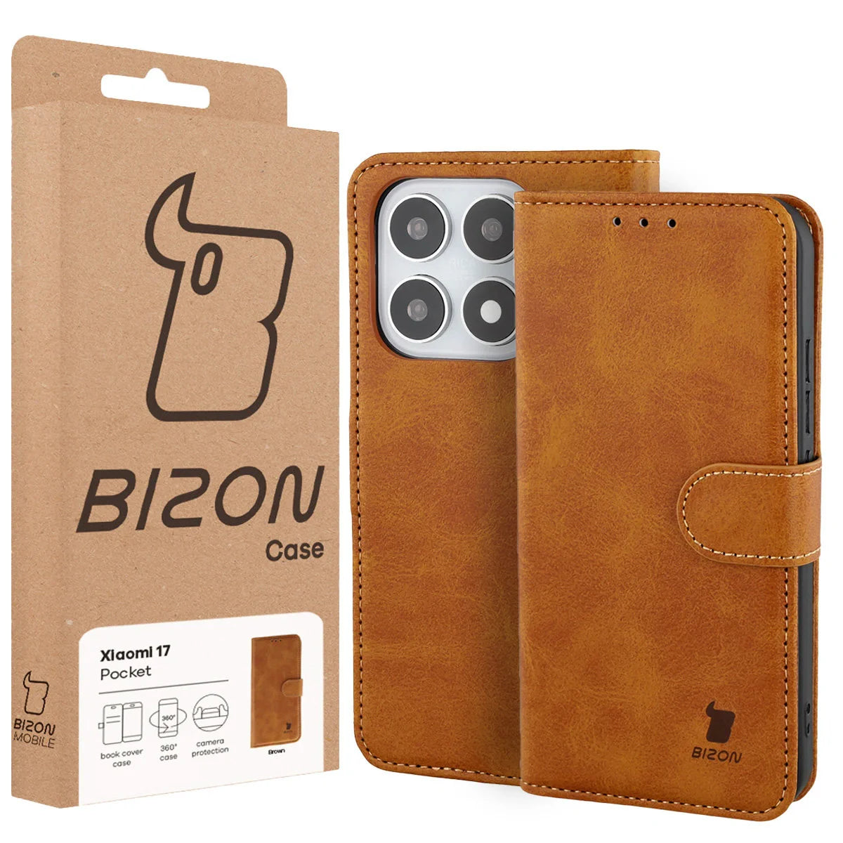 Handyhülle mit Klappe für Xiaomi 17, Bizon Case Pocket, Braun