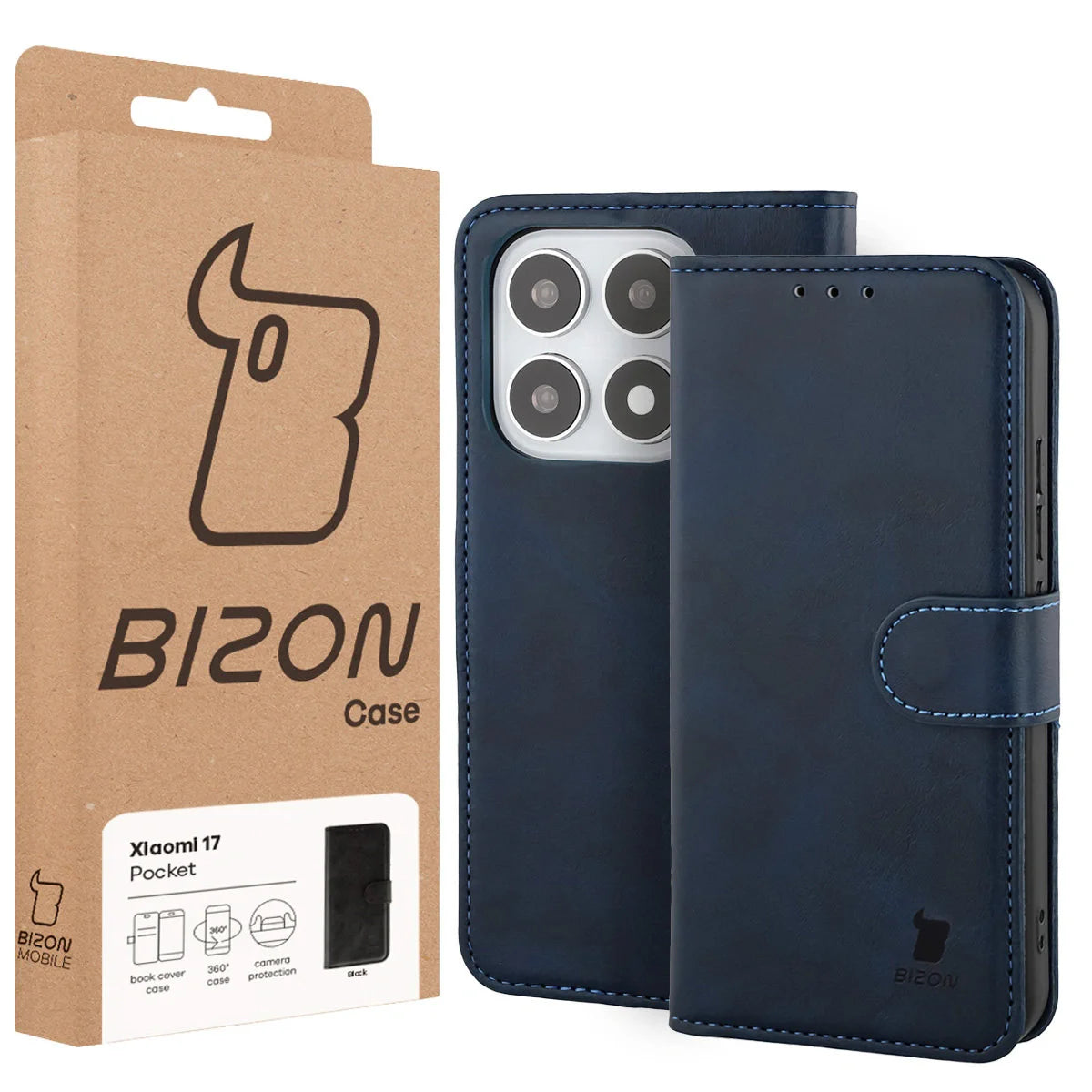Handyhülle mit Klappe für Xiaomi 17, Bizon Case Pocket, Dunkelblau