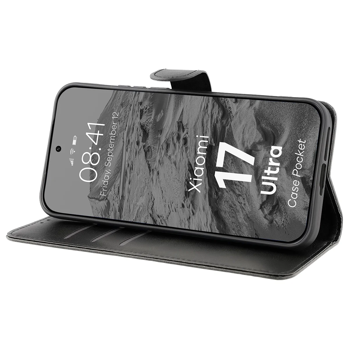 Handyhülle mit Klappe für Xiaomi 17 Ultra, Bizon Case Pocket, Schwarz