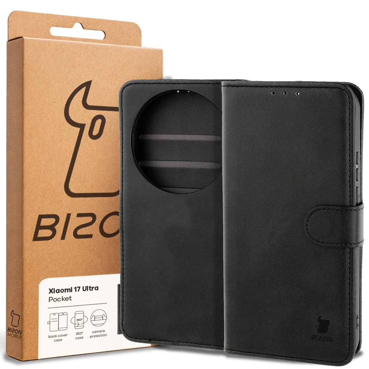Handyhülle mit Klappe für Xiaomi 17 Ultra, Bizon Case Pocket, Schwarz