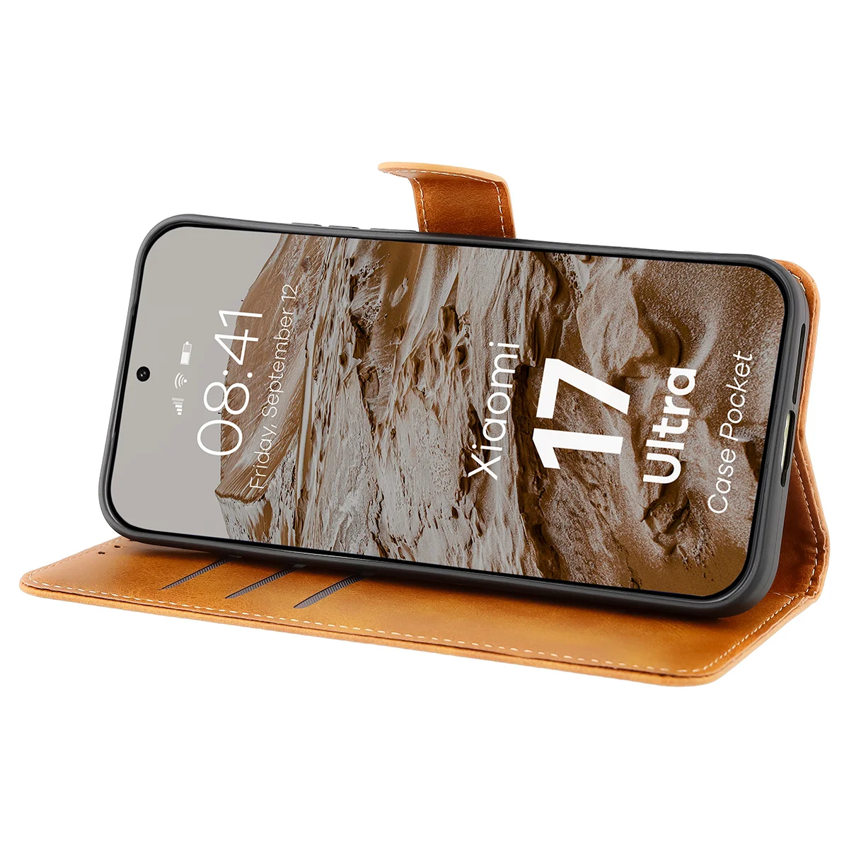 Handyhülle mit Klappe für Xiaomi 17 Ultra, Bizon Case Pocket, Braun