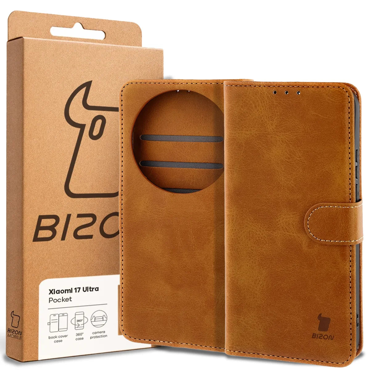 Handyhülle mit Klappe für Xiaomi 17 Ultra, Bizon Case Pocket, Braun