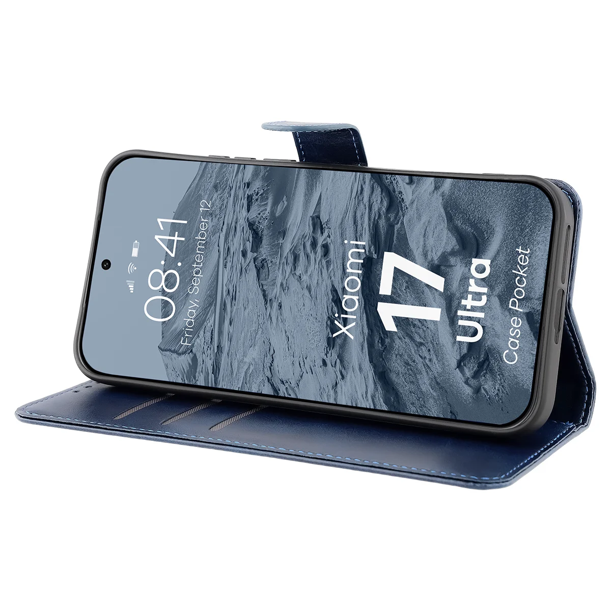 Handyhülle mit Klappe für Xiaomi 17 Ultra, Bizon Case Pocket, Dunkelblau