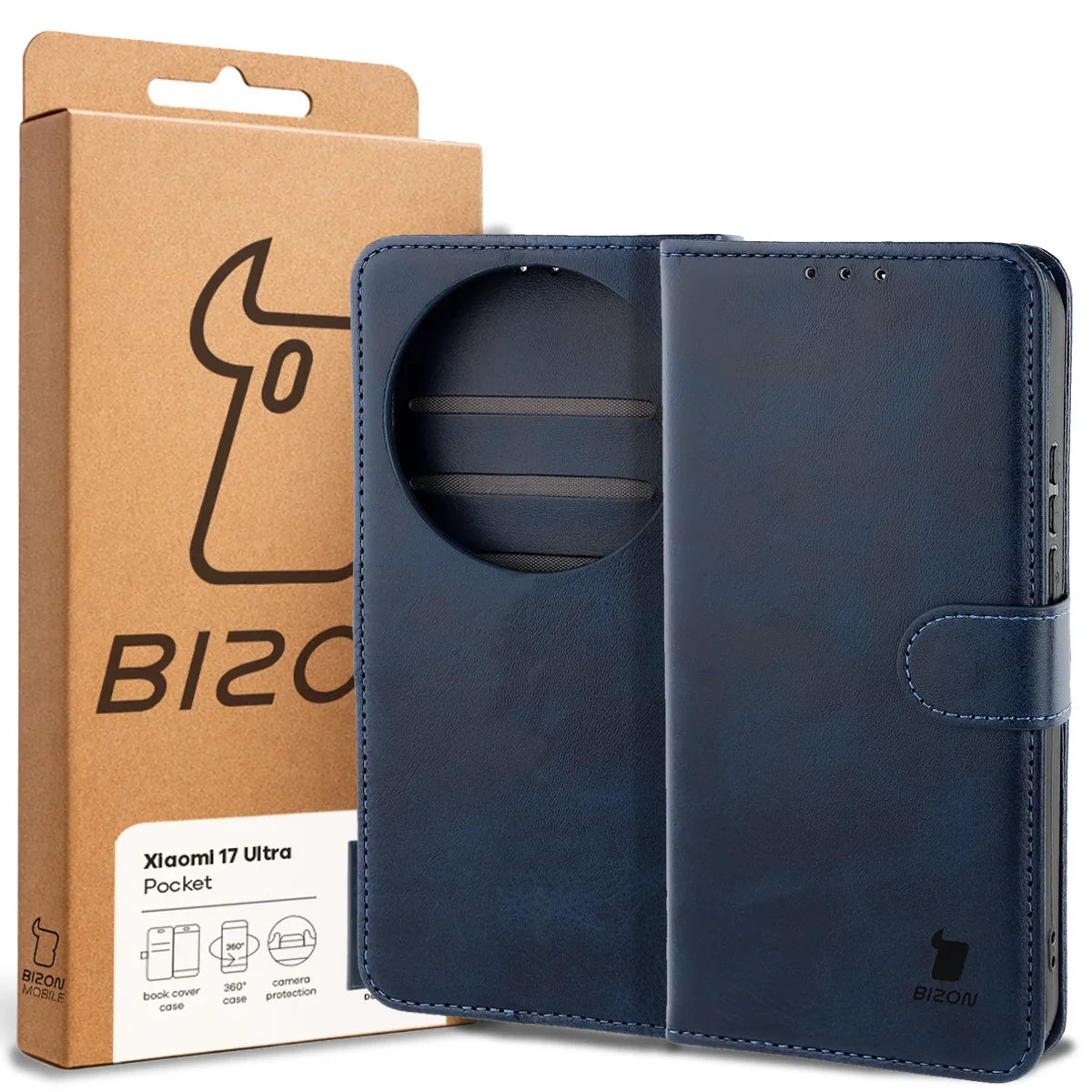 Handyhülle mit Klappe für Xiaomi 17 Ultra, Bizon Case Pocket, Dunkelblau