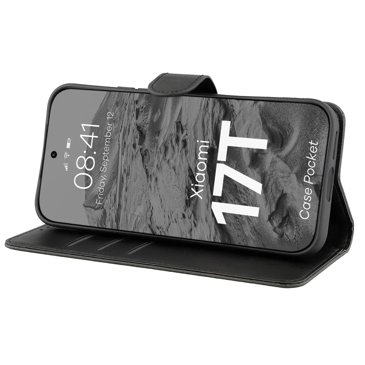 Handyhülle mit Klappe für Xiaomi 17T, Bizon Case Pocket, Schwarz