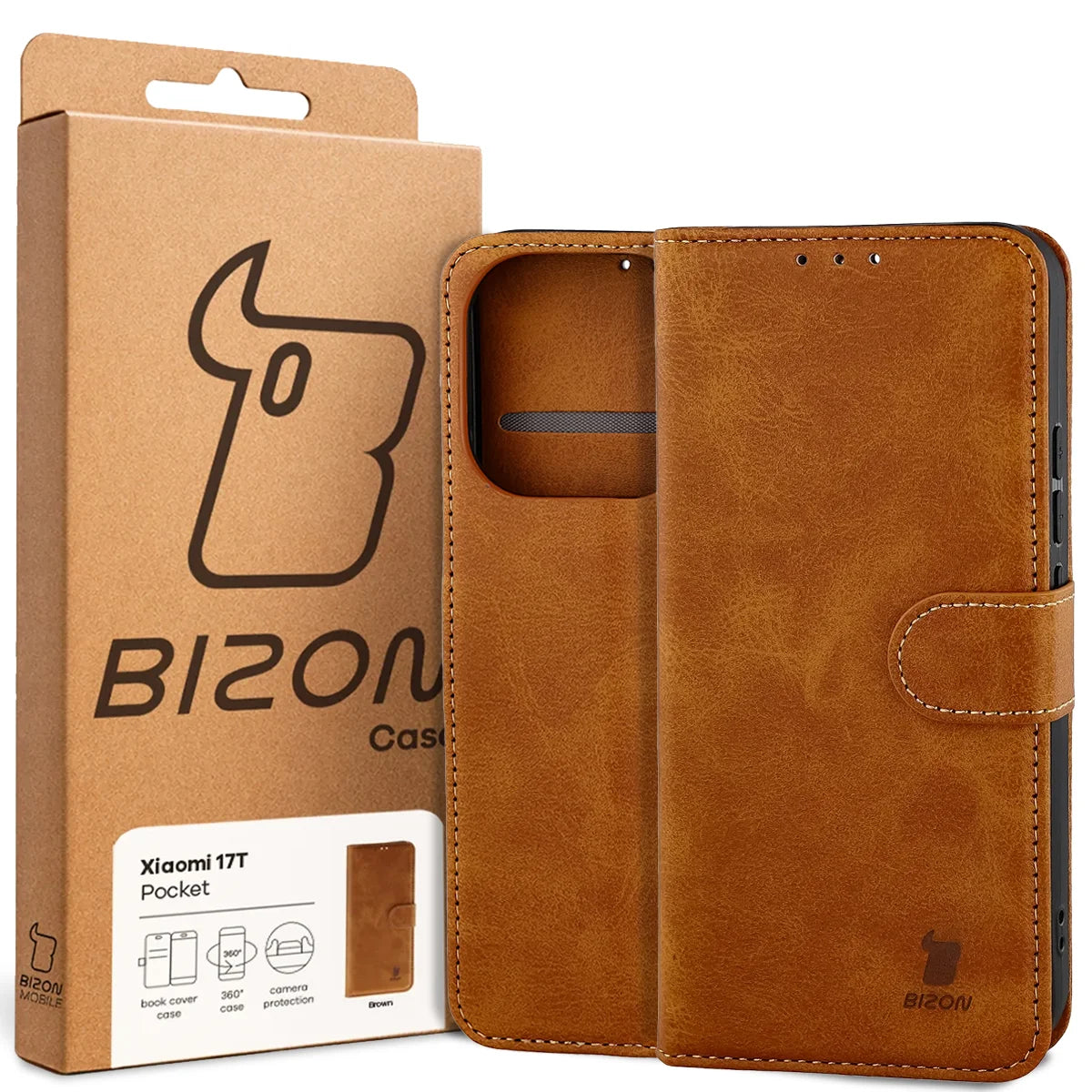 Handyhülle mit Klappe für Xiaomi 17T, Bizon Case Pocket, Braun