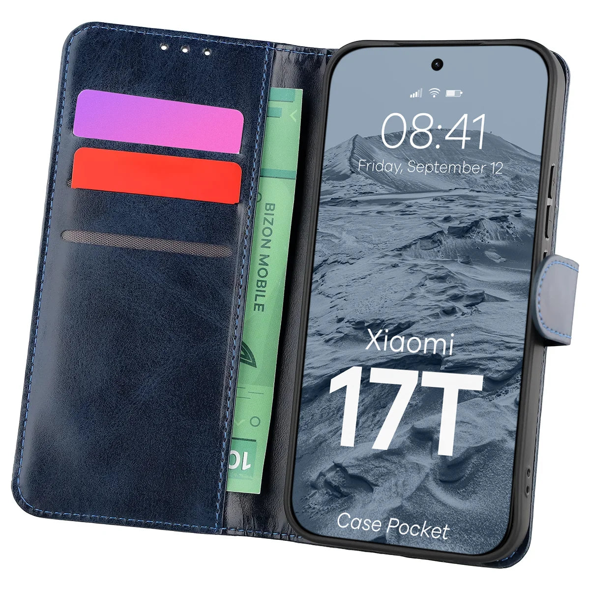 Handyhülle mit Klappe für Xiaomi 17T, Bizon Case Pocket, Dunkelblau