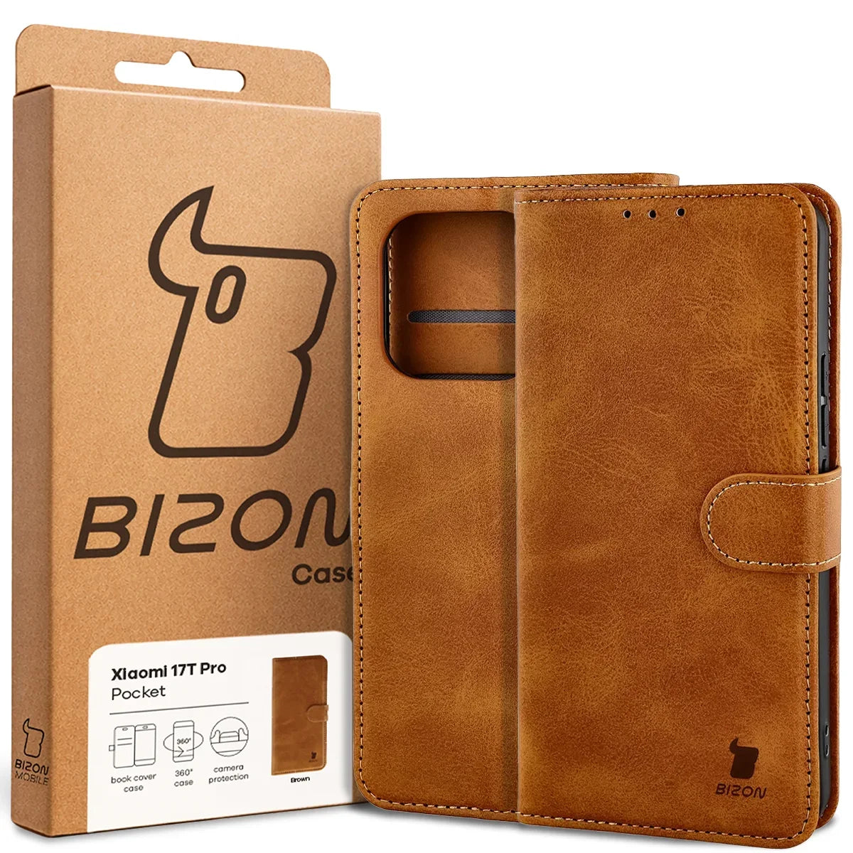 Handyhülle mit Klappe für Xiaomi 17T Pro, Bizon Case Pocket, Braun