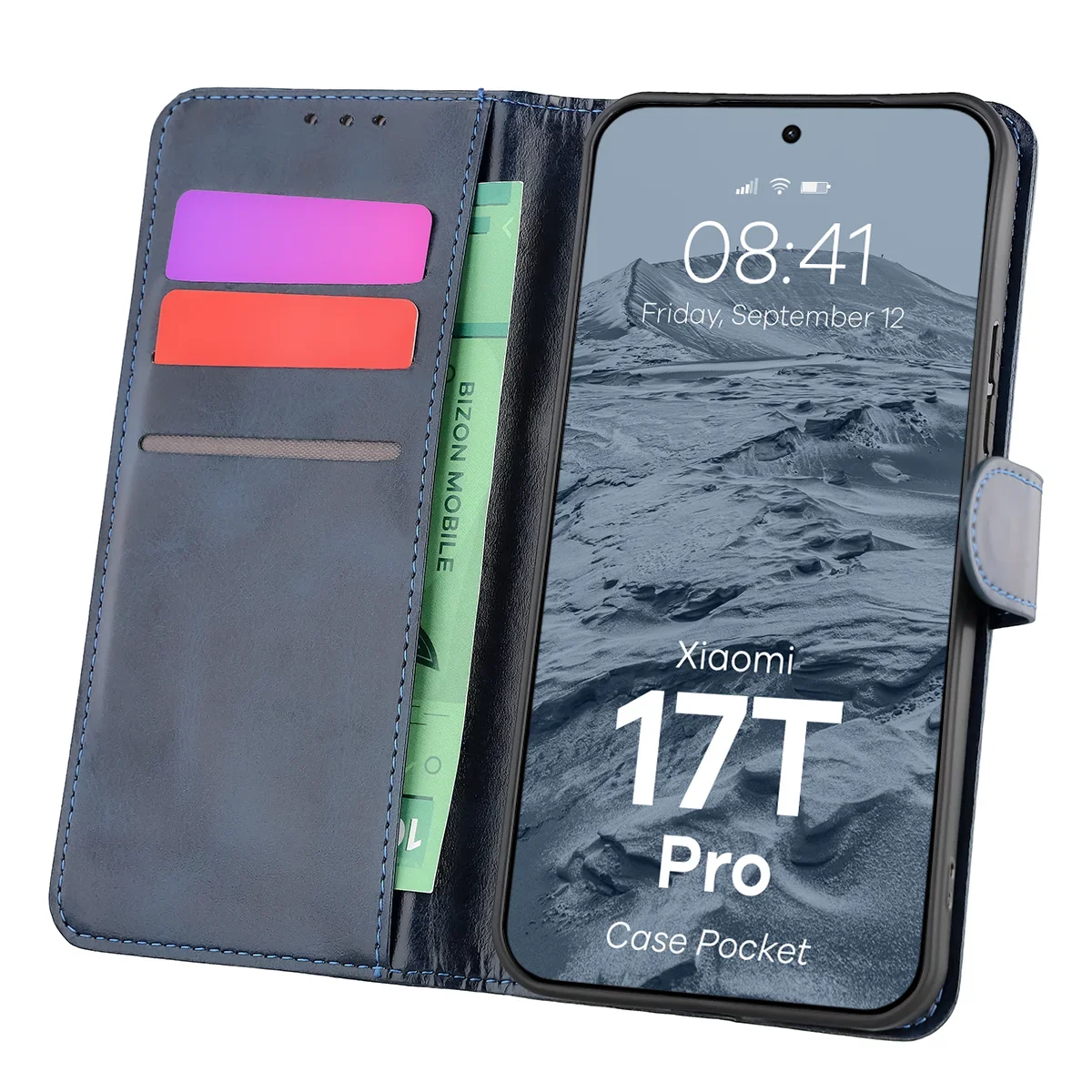 Handyhülle mit Klappe für Xiaomi 17T Pro, Bizon Case Pocket, Dunkelblau