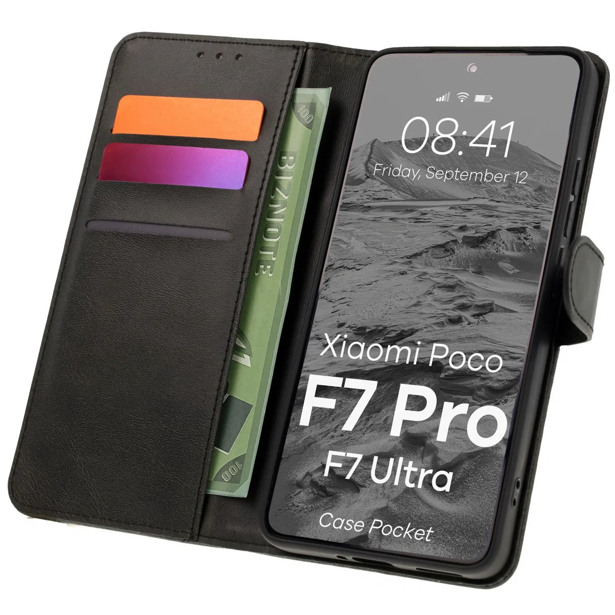 Handyhülle mit Klappe für Xiaomi POCO F7 Pro / F7 Ultra, Bizon Case Pocket, Schwarz