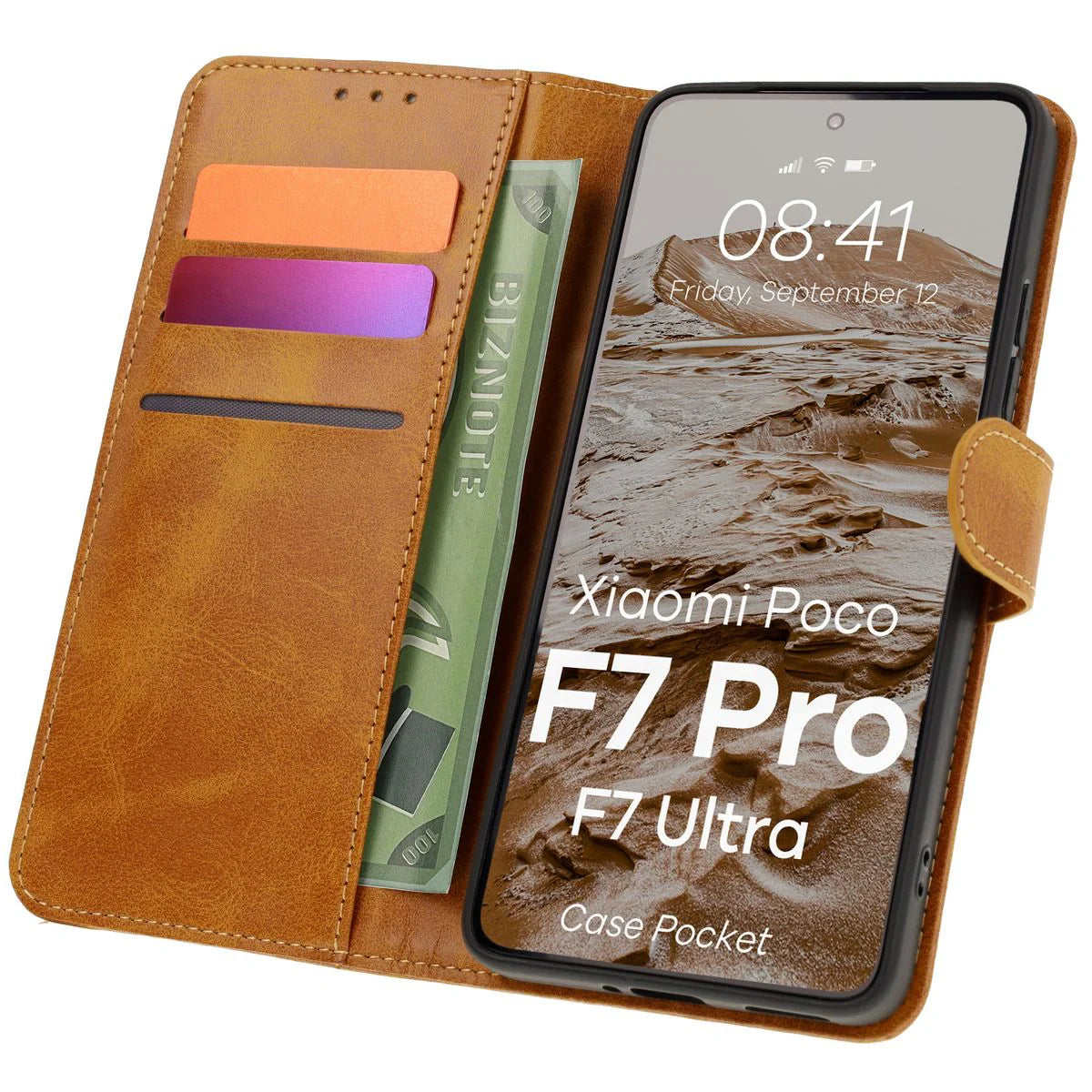 Handyhülle mit Klappe für Xiaomi POCO F7 Pro / F7 Ultra, Bizon Case Pocket, Braun