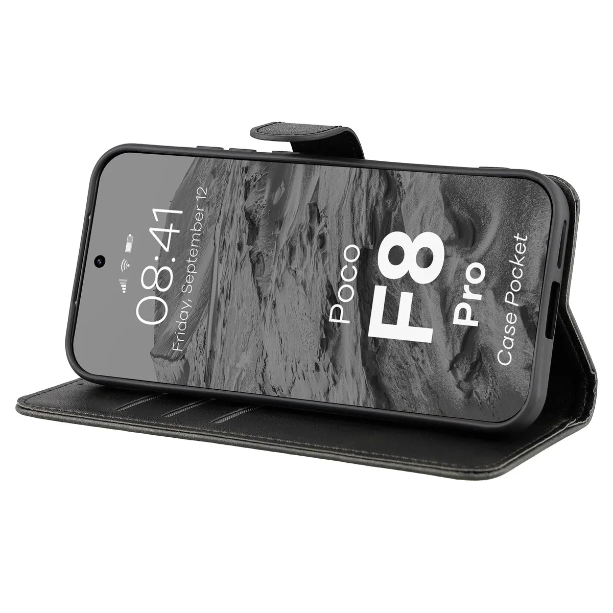 Handyhülle mit Klappe für Xiaomi POCO F8 Pro, Bizon Case Pocket, Schwarz