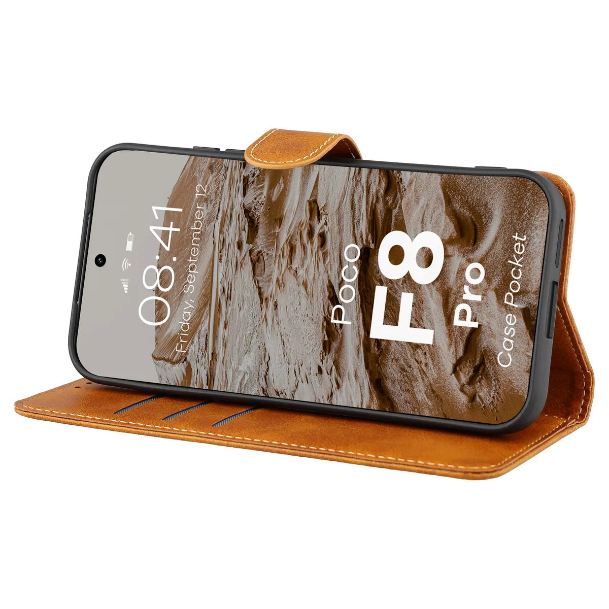 Handyhülle mit Klappe für Xiaomi POCO F8 Pro, Bizon Case Pocket, Braun