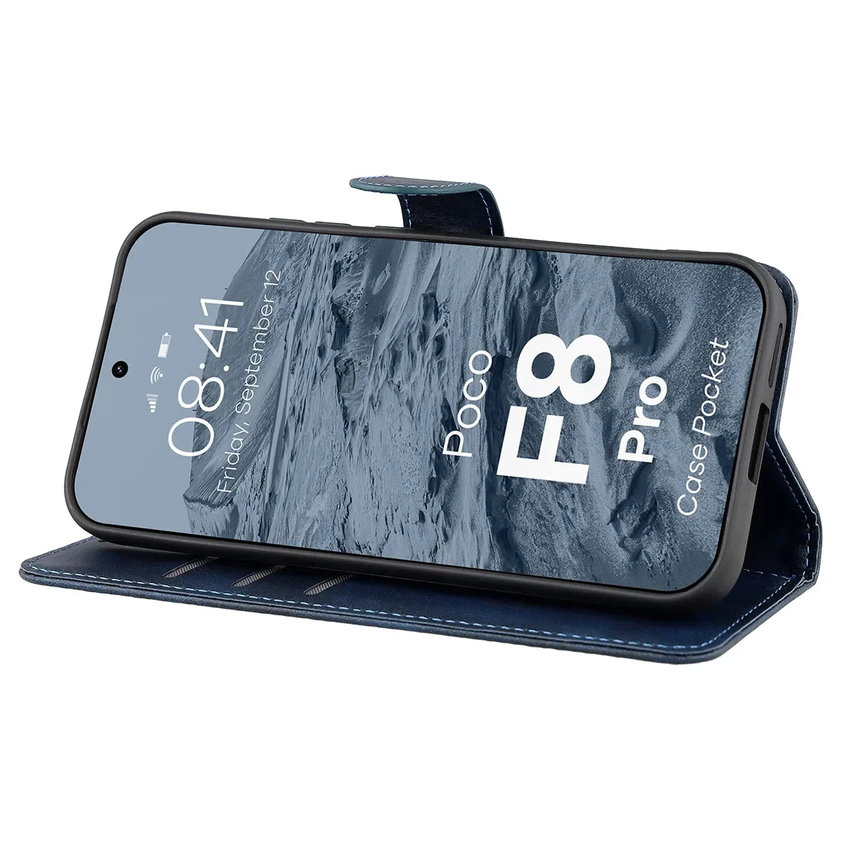 Handyhülle mit Klappe für Xiaomi POCO F8 Pro, Bizon Case Pocket, Dunkelblau