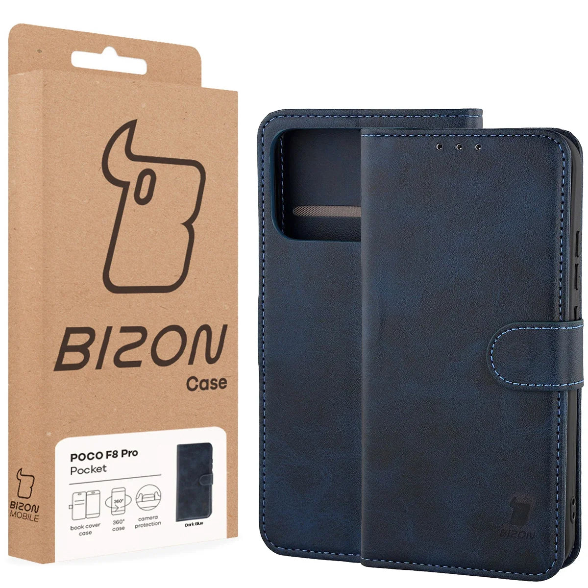 Handyhülle mit Klappe für Xiaomi POCO F8 Pro, Bizon Case Pocket, Dunkelblau