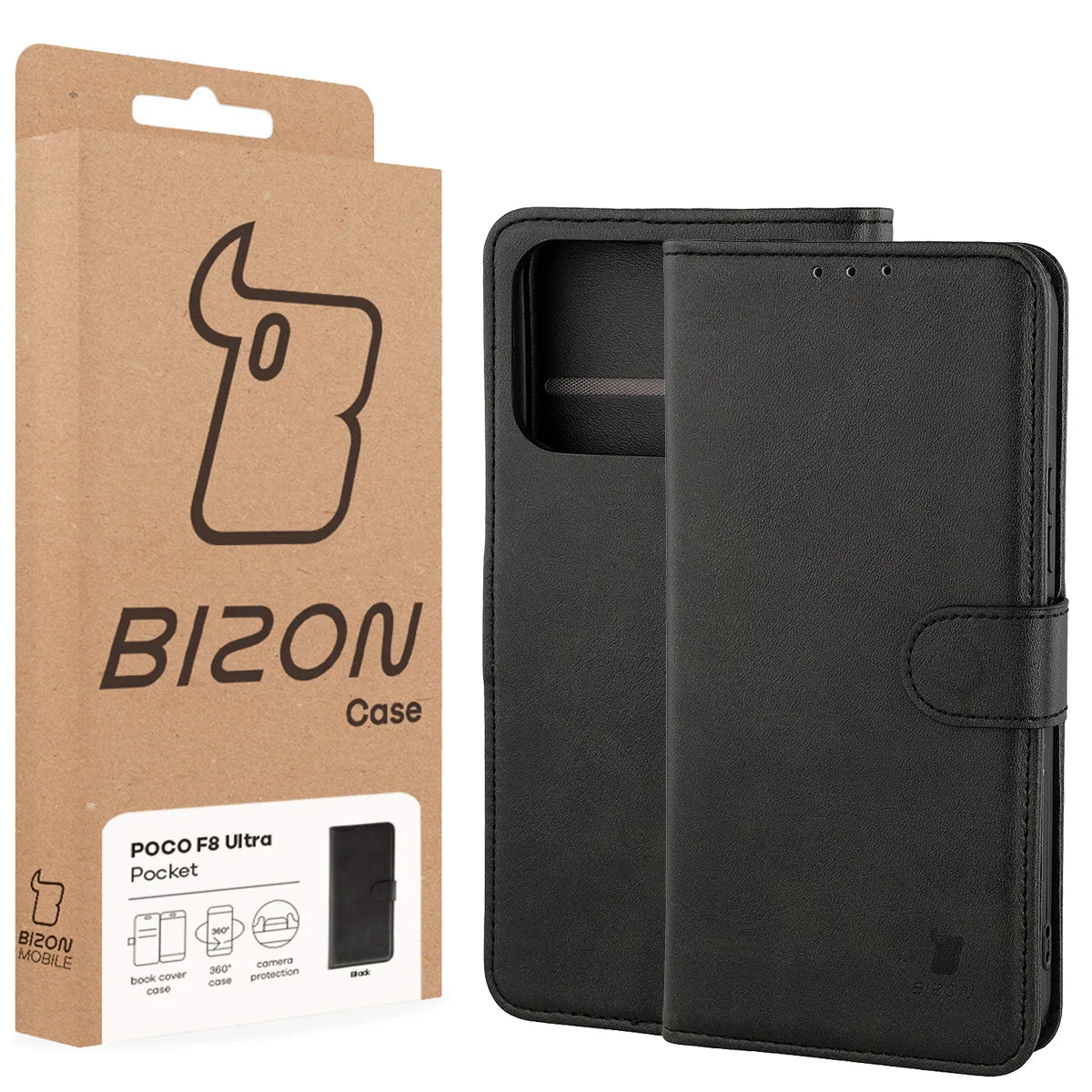 Handyhülle mit Klappe für Xiaomi POCO F8 Ultra, Bizon Case Pocket, Schwarz