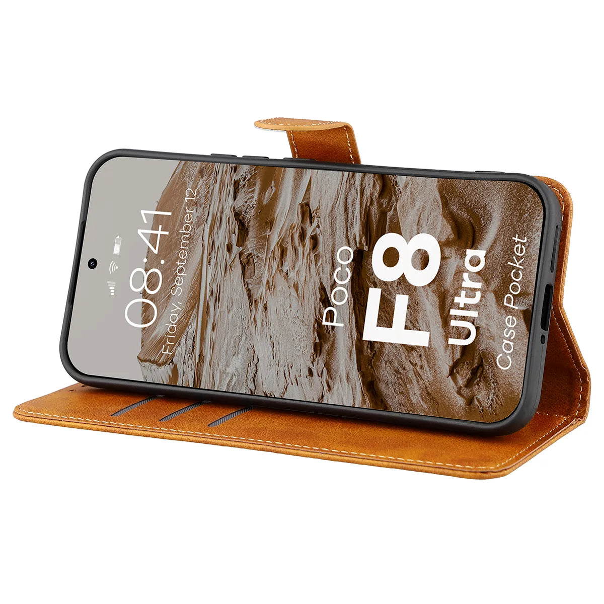 Handyhülle mit Klappe für Xiaomi POCO F8 Ultra, Bizon Case Pocket, Braun