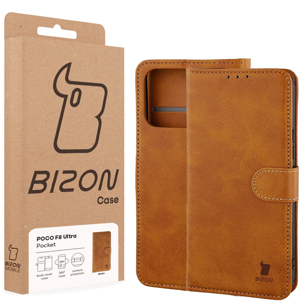 Handyhülle mit Klappe für Xiaomi POCO F8 Ultra, Bizon Case Pocket, Braun