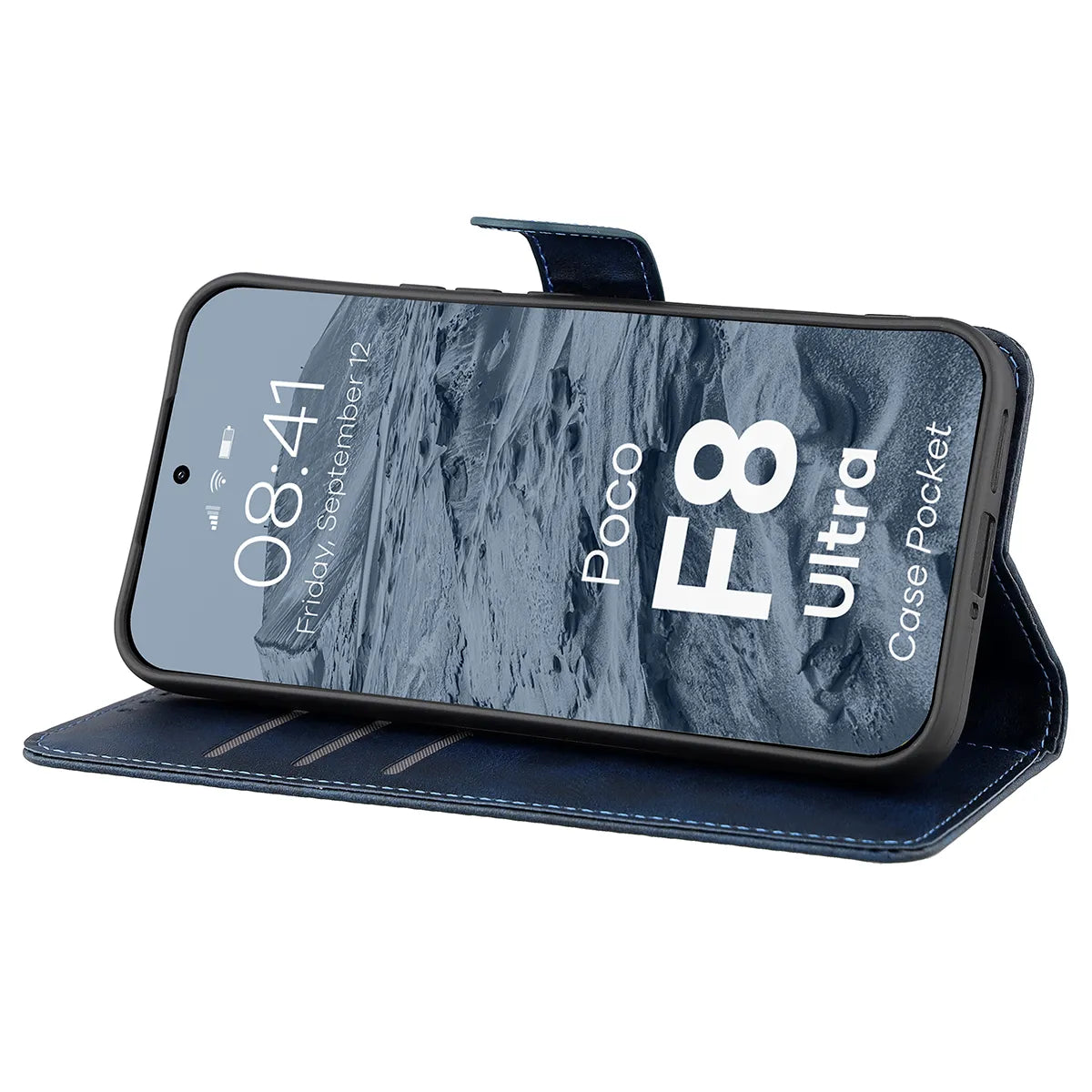 Handyhülle mit Klappe für Xiaomi POCO F8 Ultra, Bizon Case Pocket, Dunkelblau