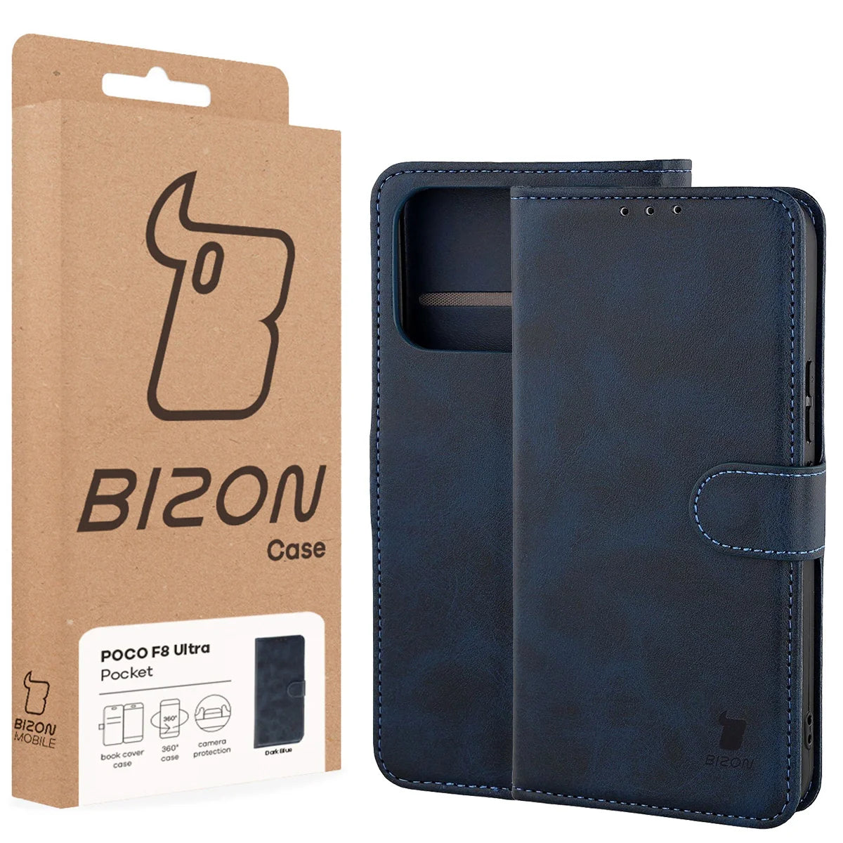 Handyhülle mit Klappe für Xiaomi POCO F8 Ultra, Bizon Case Pocket, Dunkelblau