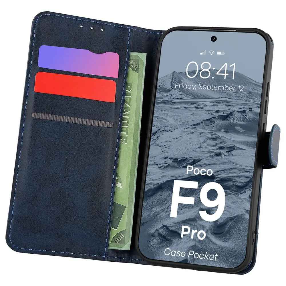Handyhülle mit Klappe für Xiaomi POCO F9 Pro, Bizon Case Pocket, Dunkelblau (1/6)