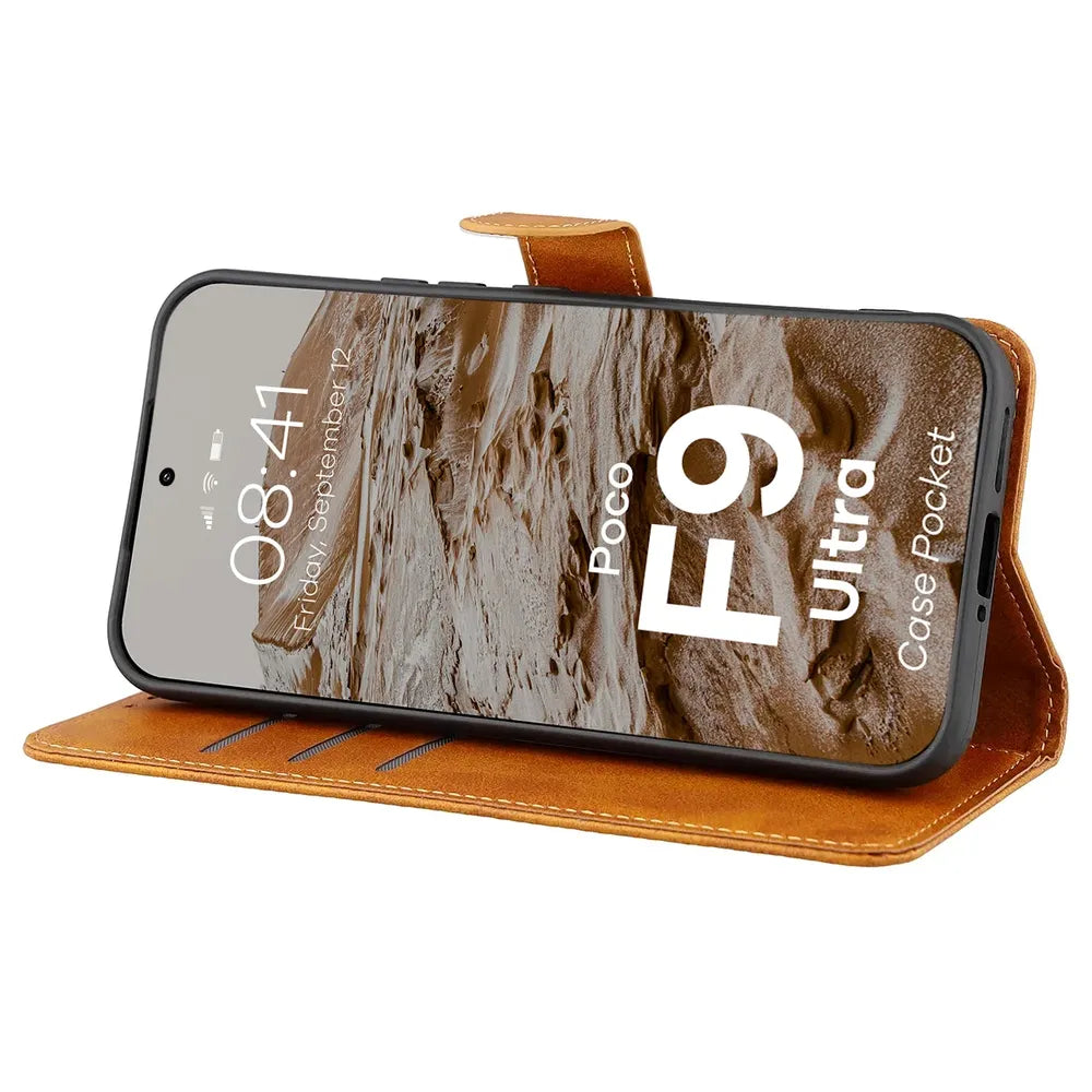 Handyhülle mit Klappe für Xiaomi POCO F9 Ultra, Bizon Case Pocket, Braun (5/6)
