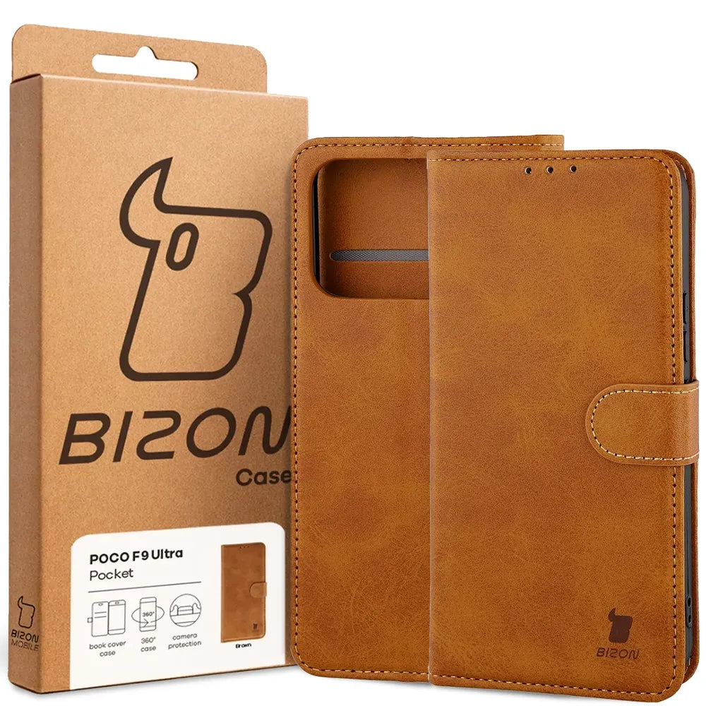 Handyhülle mit Klappe für Xiaomi POCO F9 Ultra, Bizon Case Pocket, Braun (6/6)