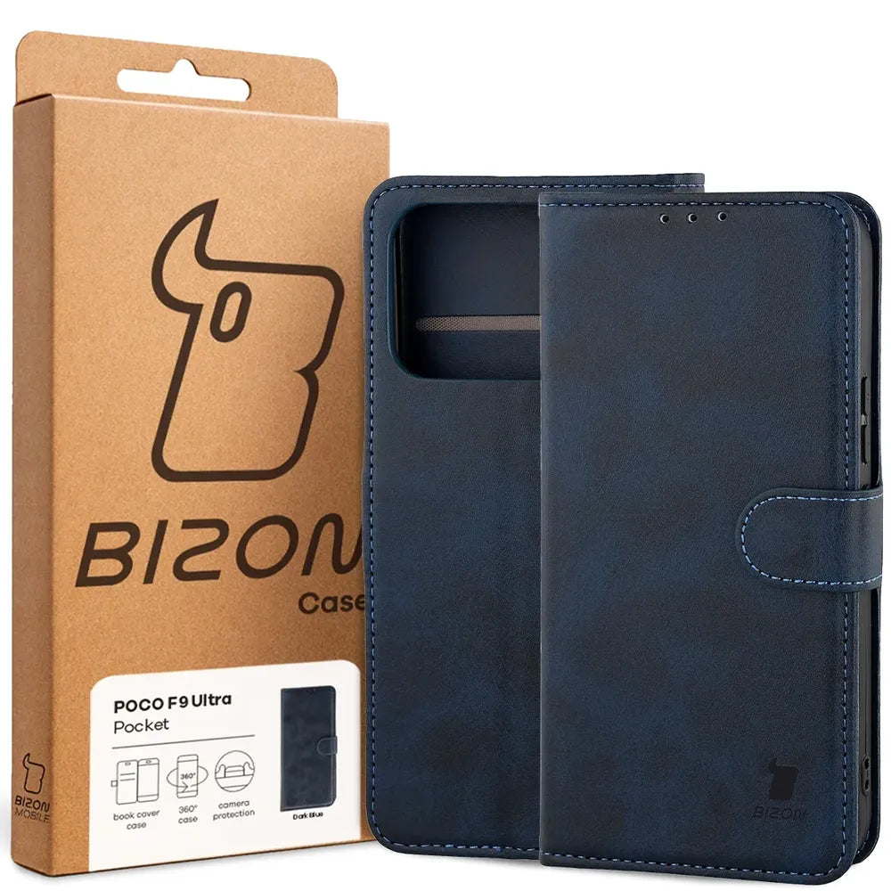 Handyhülle mit Klappe für Xiaomi POCO F9 Ultra, Bizon Case Pocket, Dunkelblau (6/6)