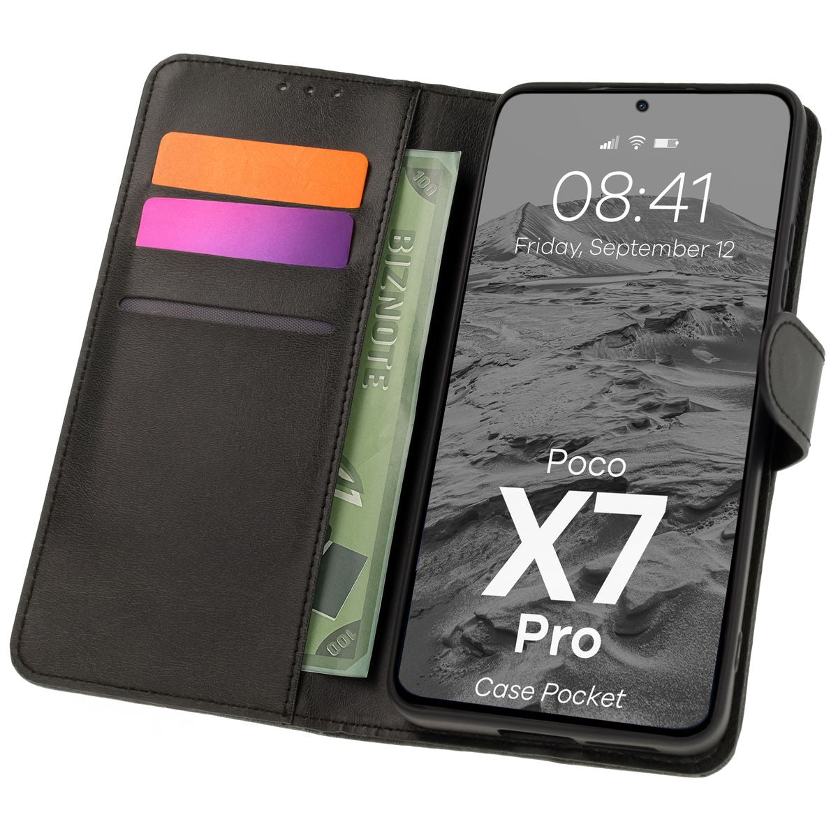 Handyhülle mit Klappe für Xiaomi Poco X7 Pro, Bizon Case Pocket, Schwarz