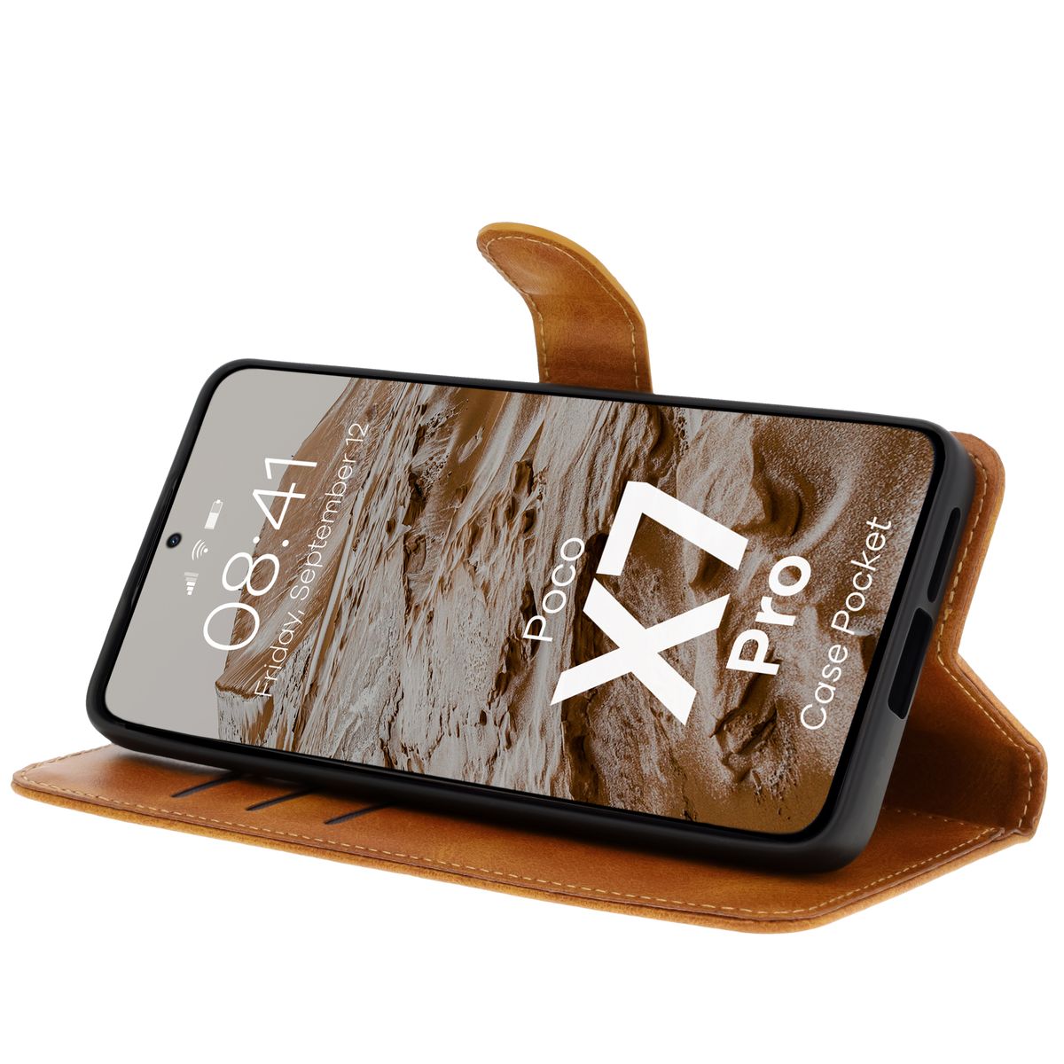 Handyhülle mit Klappe für Xiaomi Poco X7 Pro, Bizon Case Pocket, Braun
