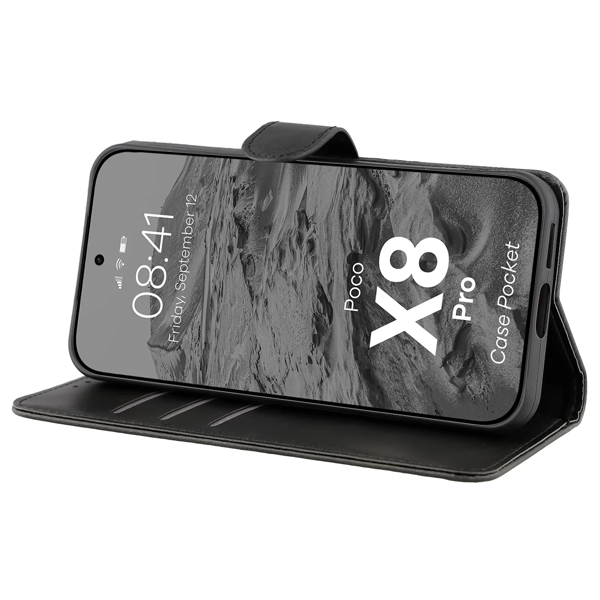Handyhülle mit Klappe für Xiaomi POCO X8 Pro, Bizon Case Pocket, Schwarz