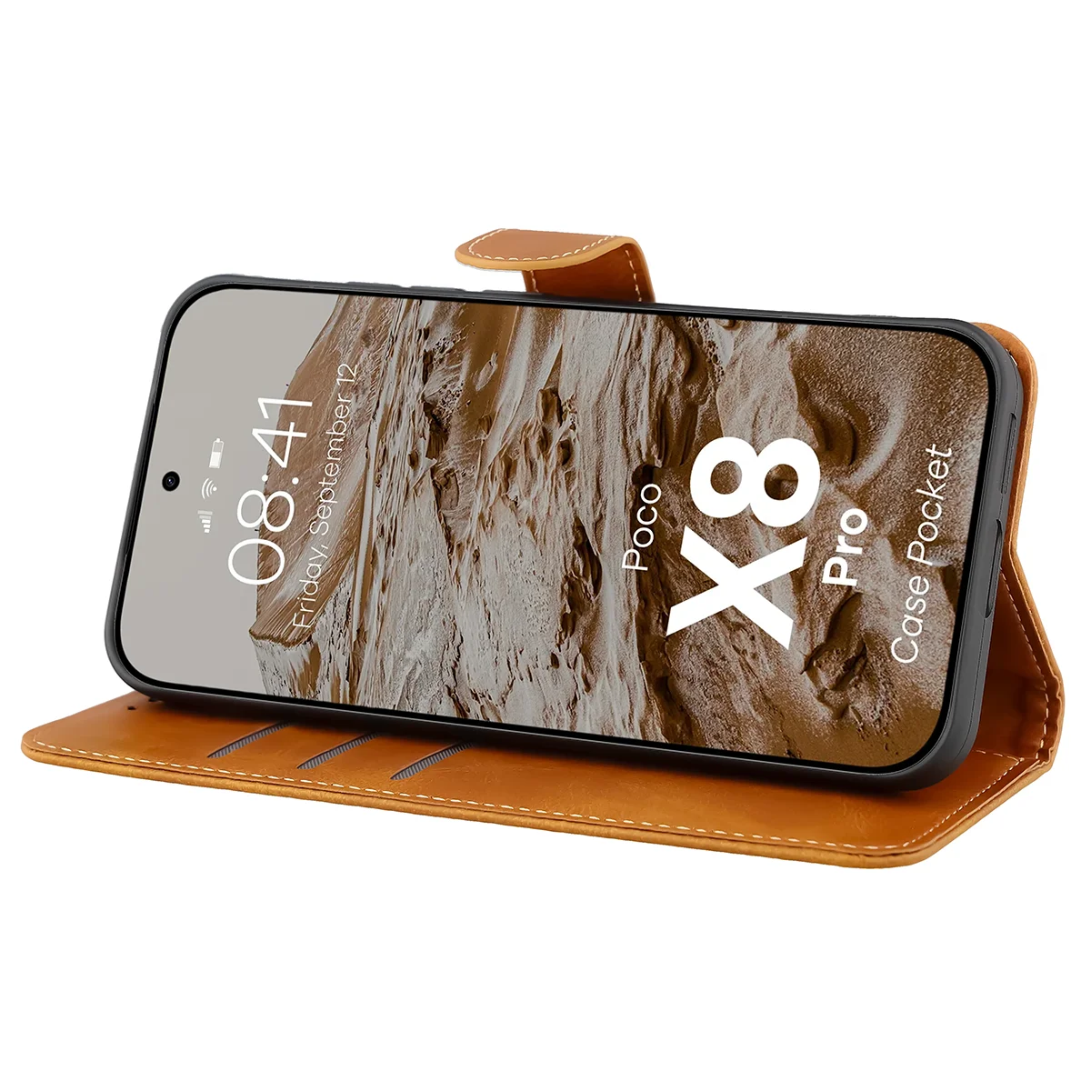 Handyhülle mit Klappe für Xiaomi POCO X8 Pro, Bizon Case Pocket, Braun