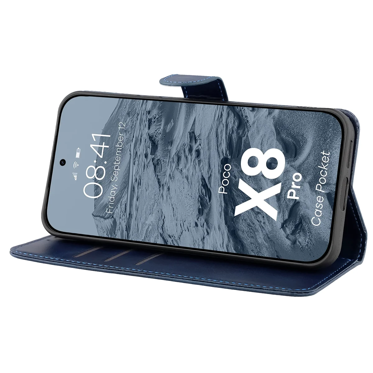 Handyhülle mit Klappe für Xiaomi POCO X8 Pro, Bizon Case Pocket, Dunkelblau