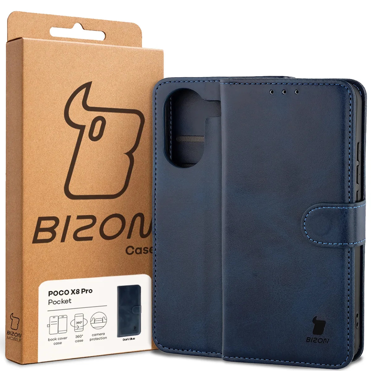 Handyhülle mit Klappe für Xiaomi POCO X8 Pro, Bizon Case Pocket, Dunkelblau