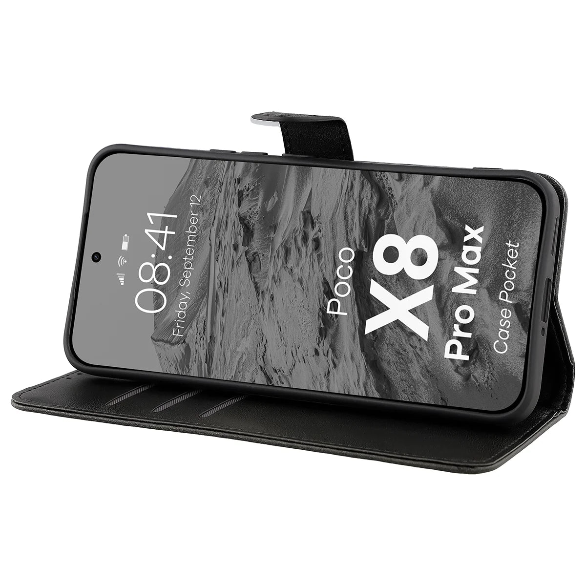 Handyhülle mit Klappe für Xiaomi POCO X8 Pro Max, Bizon Case Pocket, Schwarz