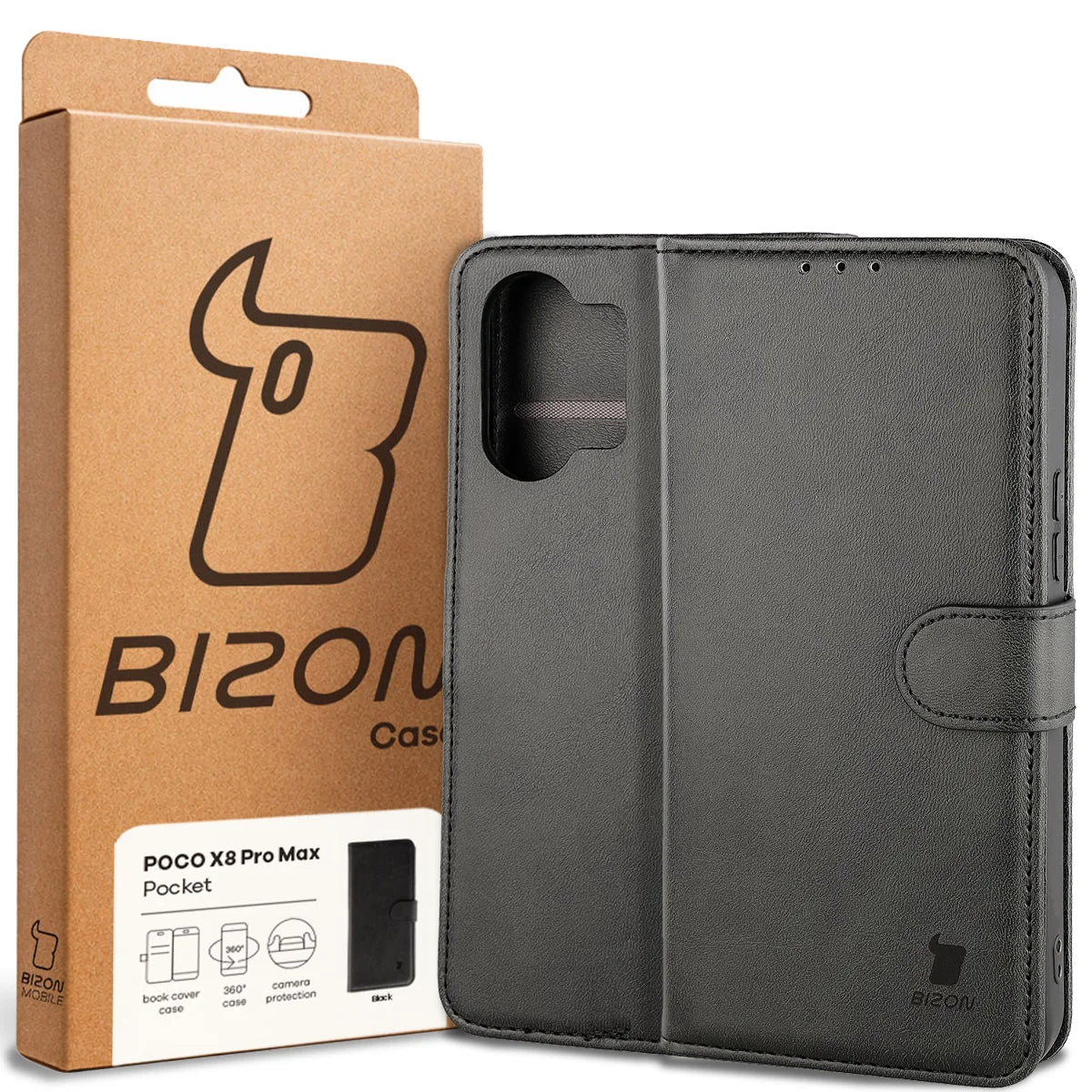 Handyhülle mit Klappe für Xiaomi POCO X8 Pro Max, Bizon Case Pocket, Schwarz