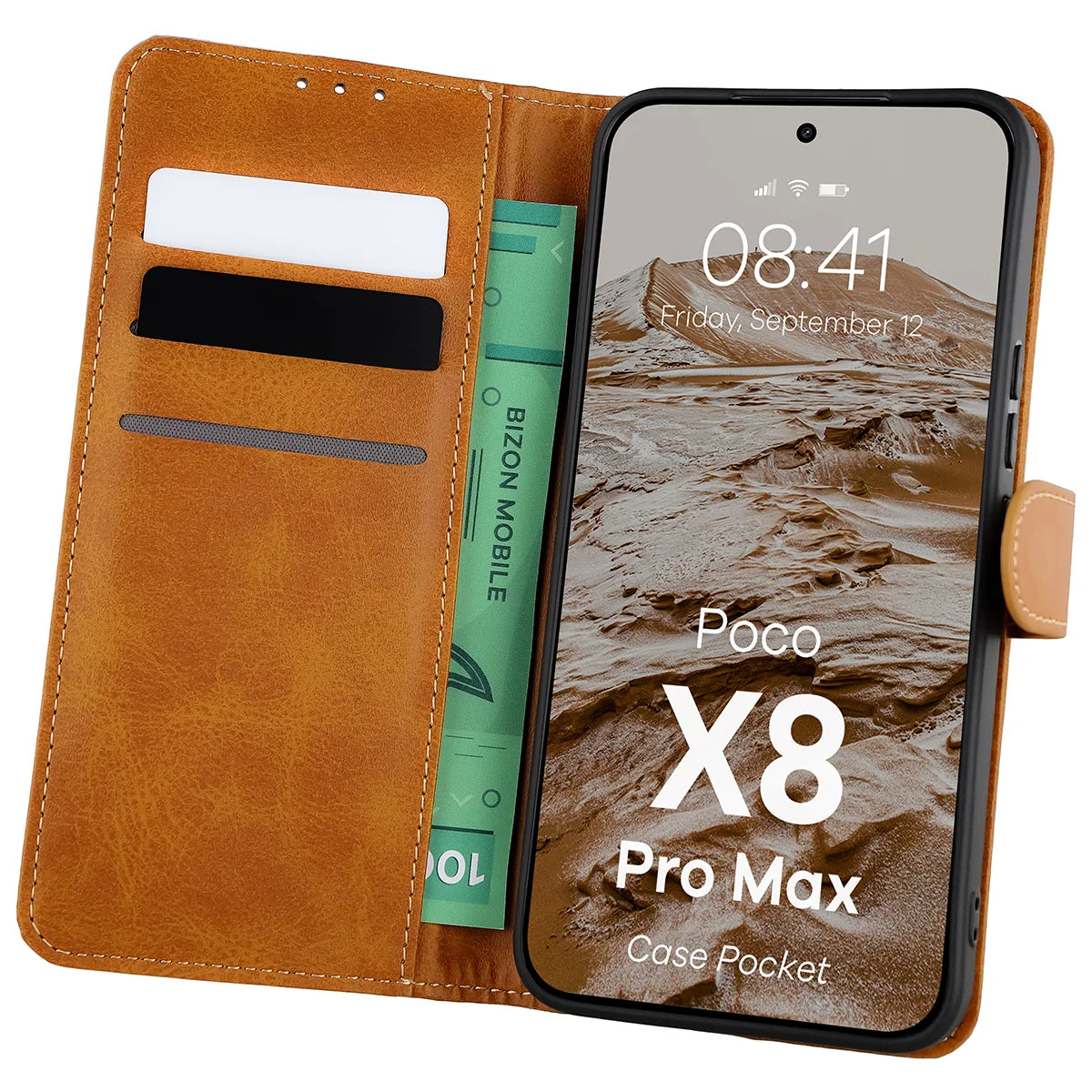 Handyhülle mit Klappe für Xiaomi POCO X8 Pro Max, Bizon Case Pocket, Braun