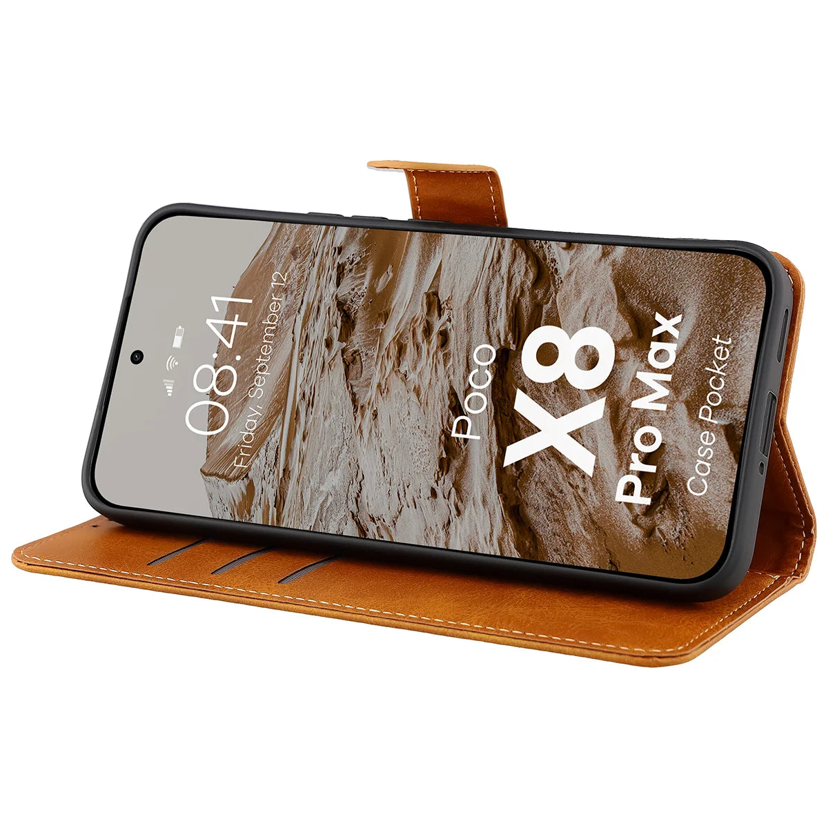 Handyhülle mit Klappe für Xiaomi POCO X8 Pro Max, Bizon Case Pocket, Braun